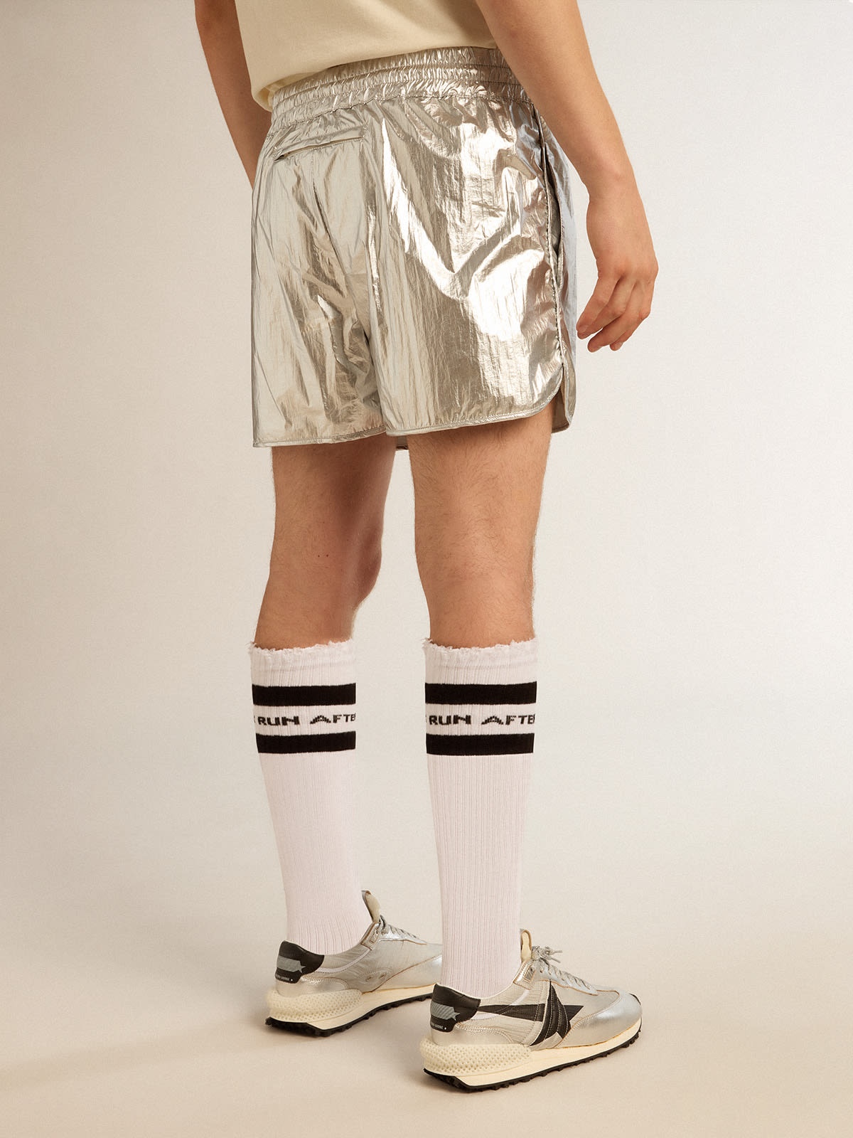 Men's running shorts in silver fabric - 4