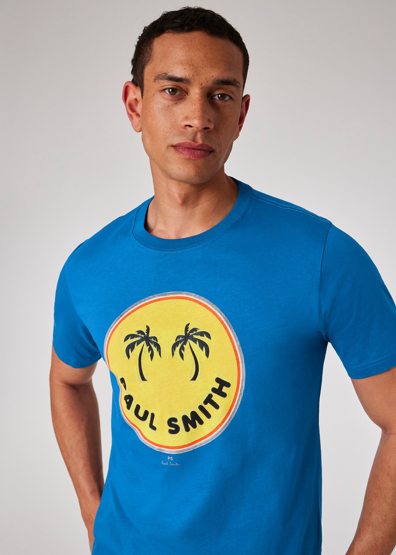 Blue 'Palm Trees' Print T-Shirt 5