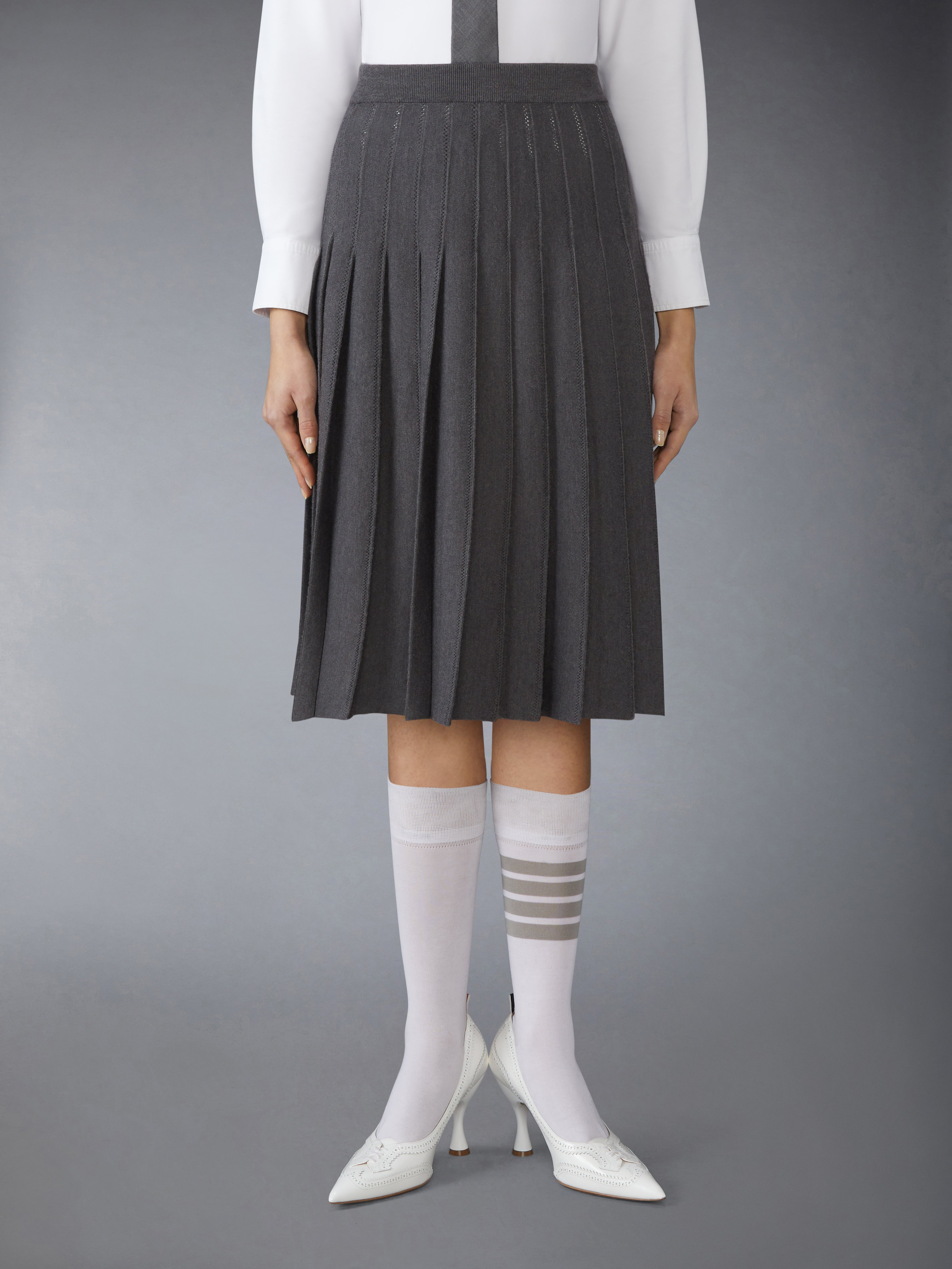 WOOL SILK POINTELLE PLEATED SKIRT - 2