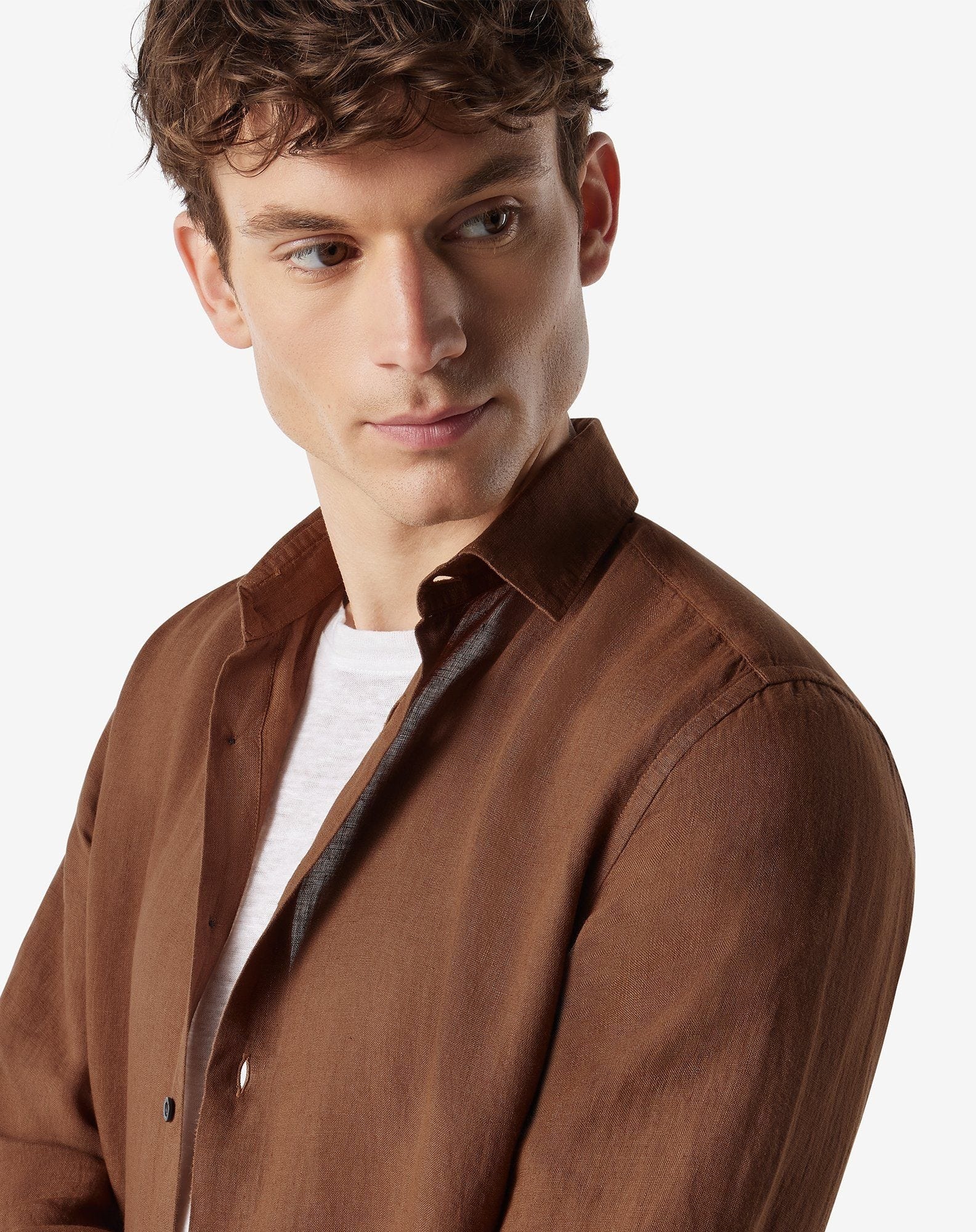Brown pure linen shirt - 4