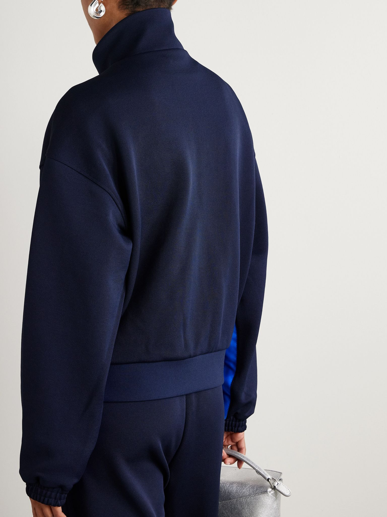 + Wales Bonner two-tone jersey-trimmed piqué track jacket Navy - 4
