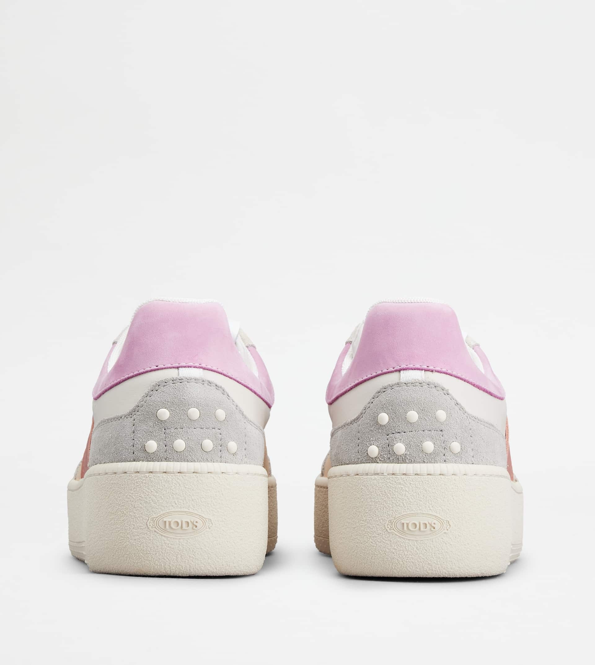 TOD'S PLATFORM SNEAKERS IN LEATHER - PINK, BEIGE, GREY - 2