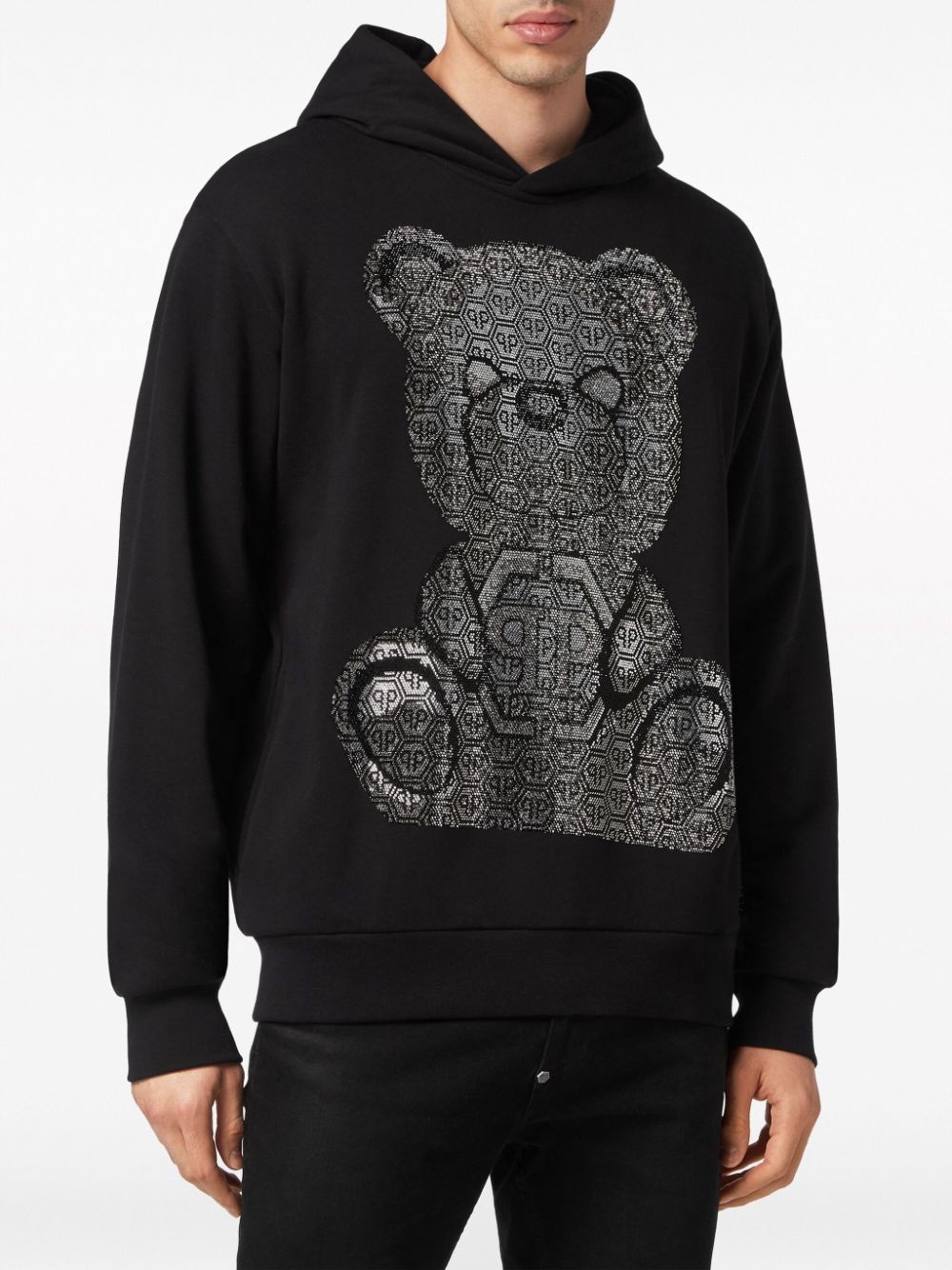 teddy bear-print cotton hoodie - 3