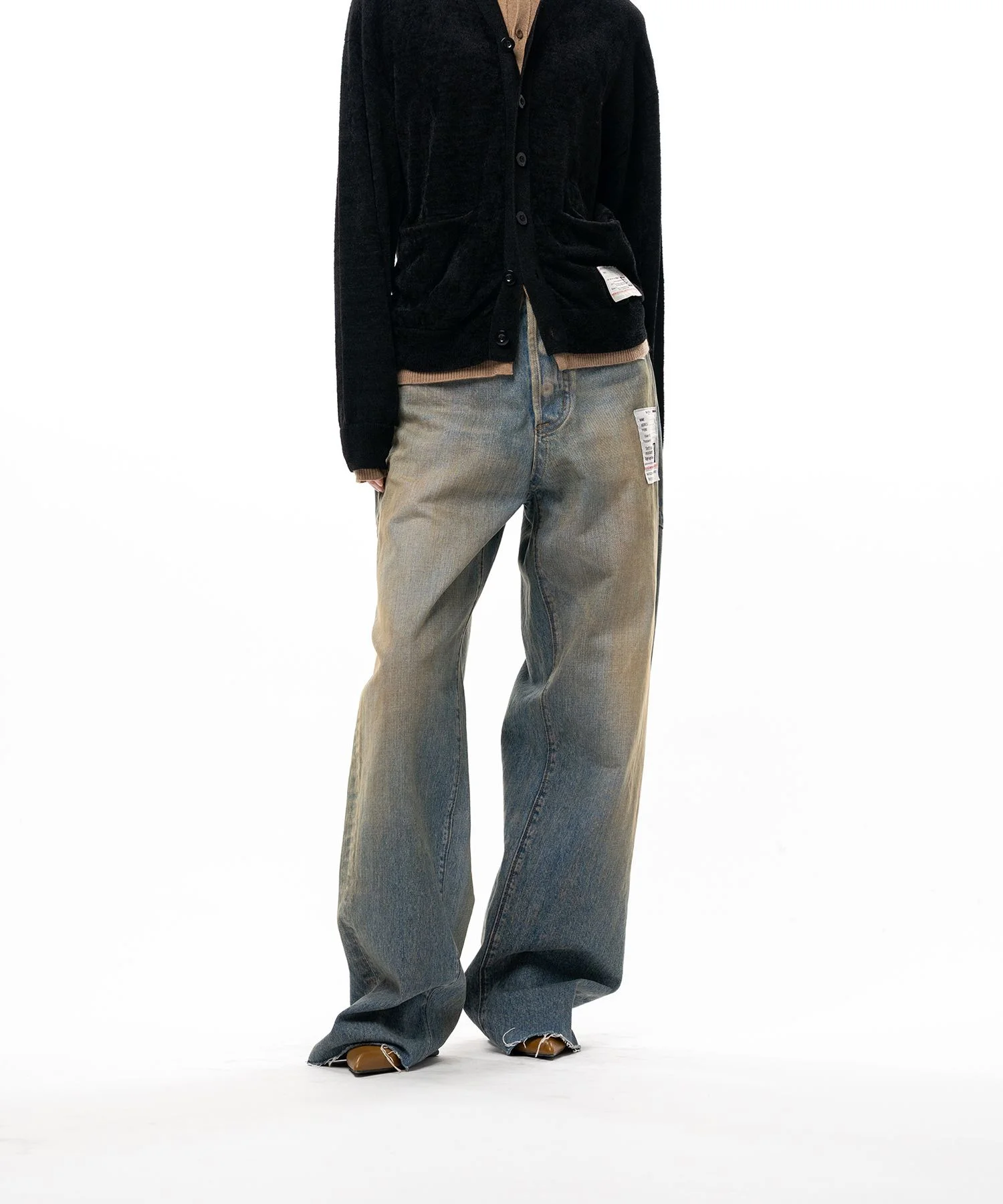 Amateur Sewn Like Wide Denim Pants - 1