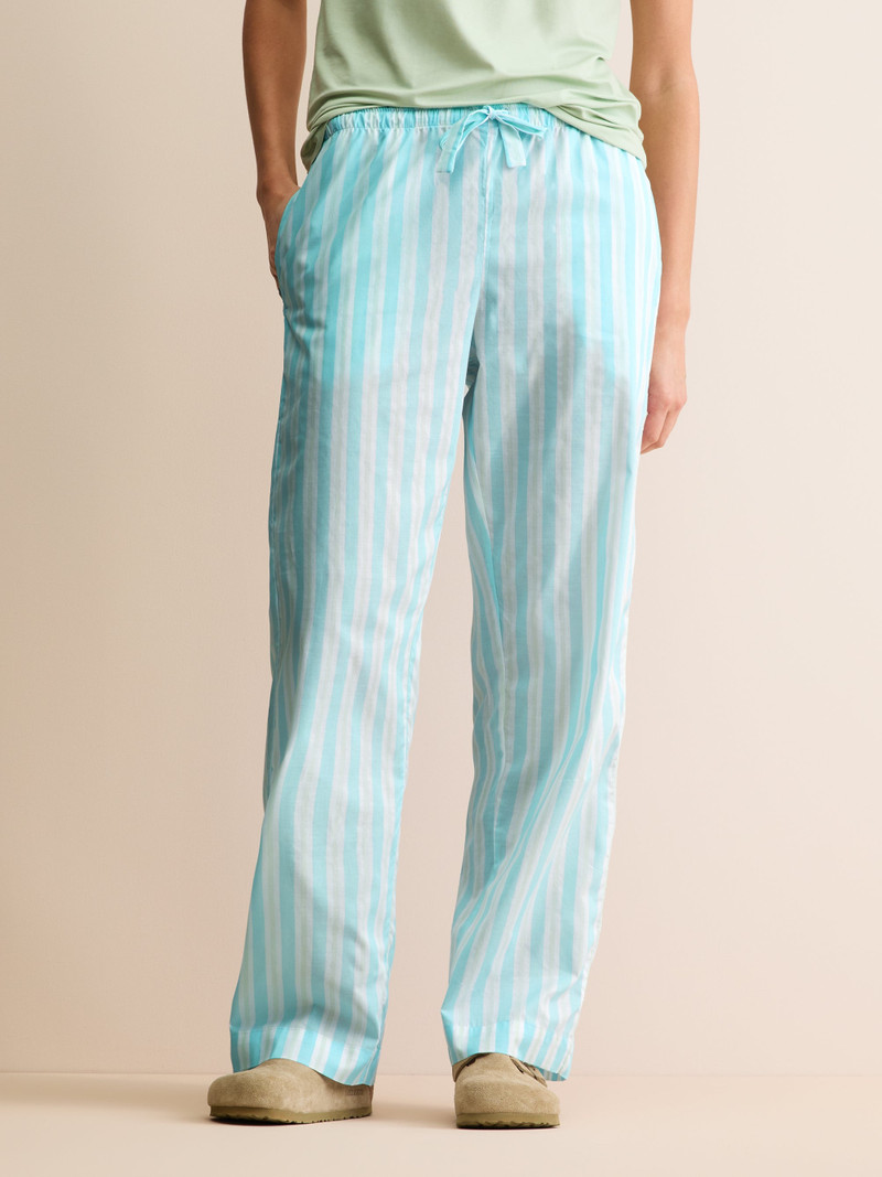 Derek Rose Women's Lounge Pants Amalfi Cotton Batiste Aqua Blue Stripe outlook