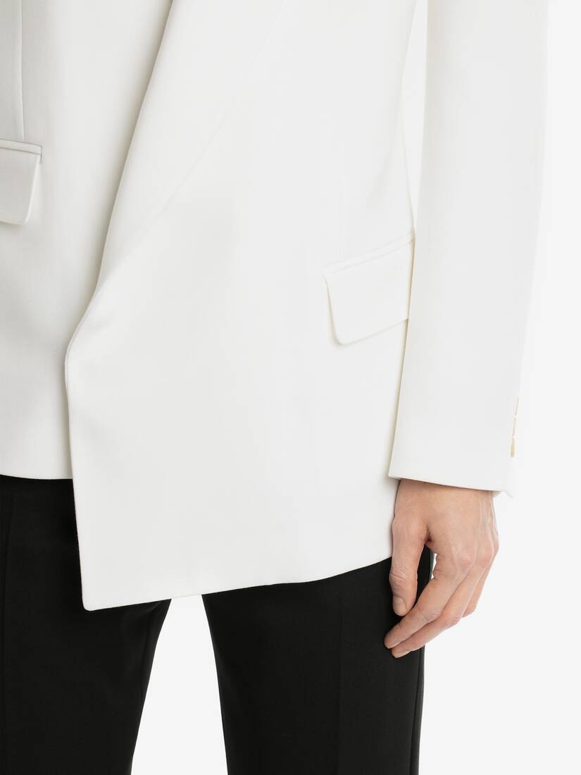 Men's Asymmetric Double-breasted Jacket in Ivory - 5