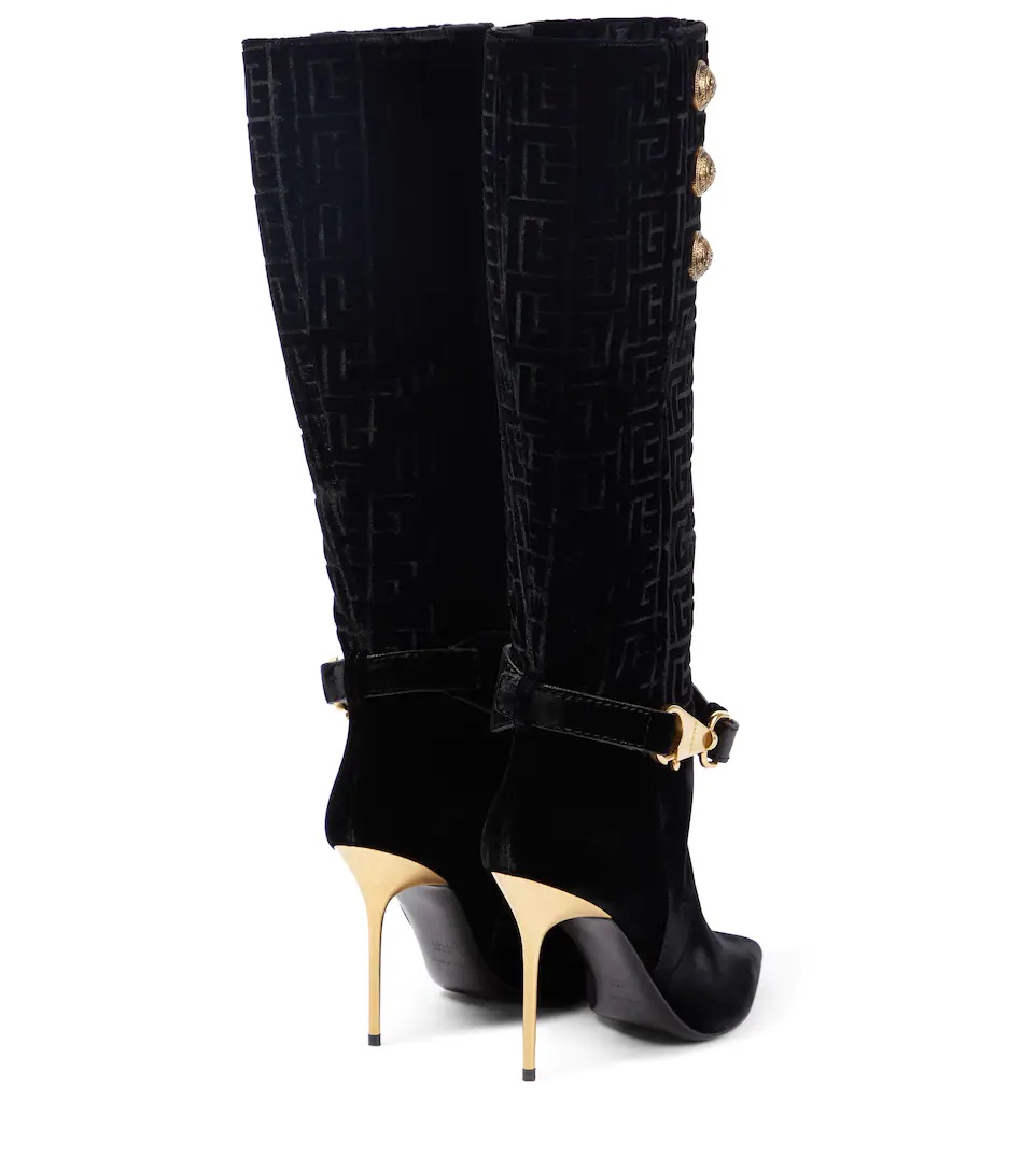 Robin Monogram velvet knee-high boots - 4