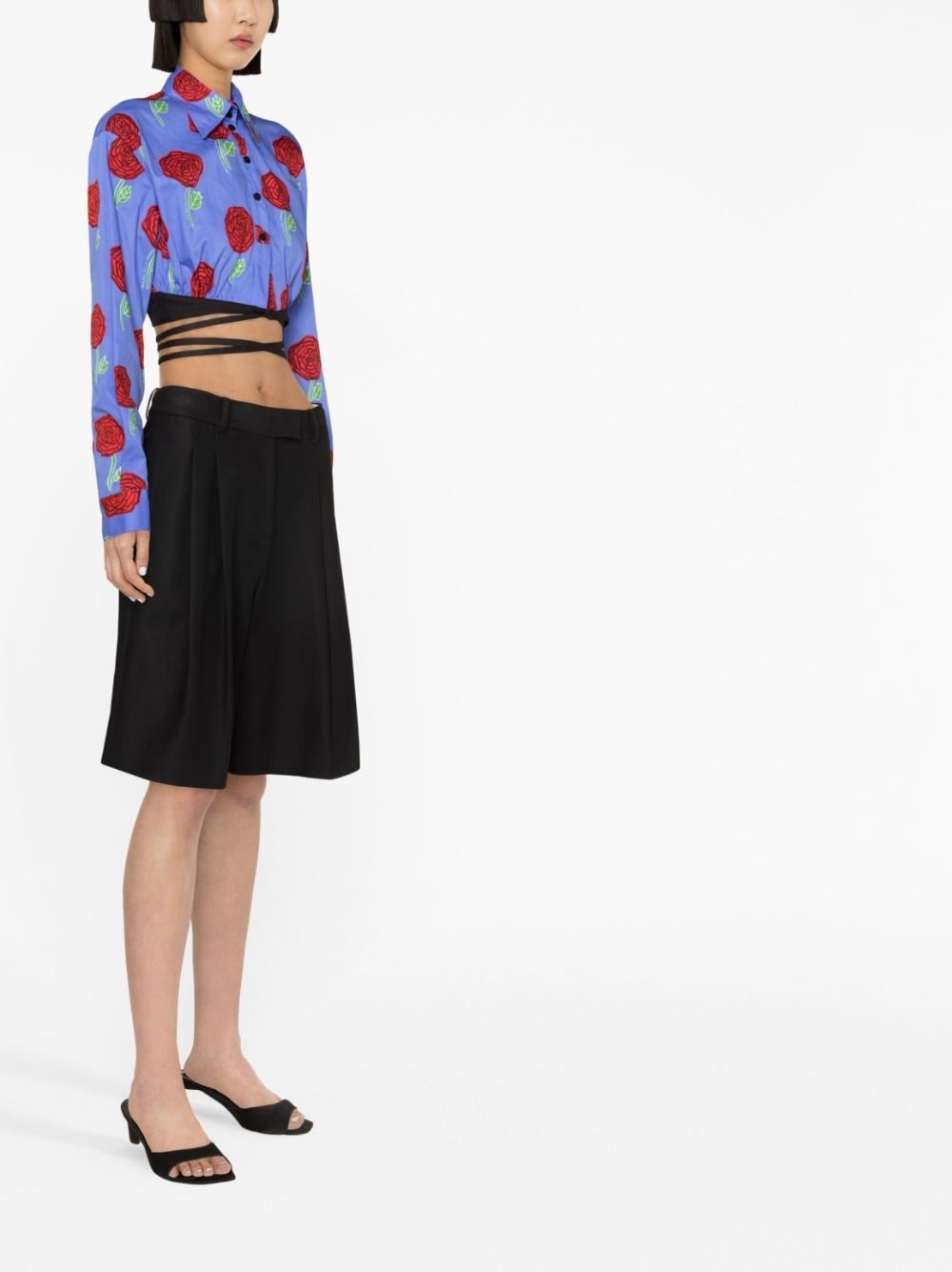 floral-print cropped blouse - 3