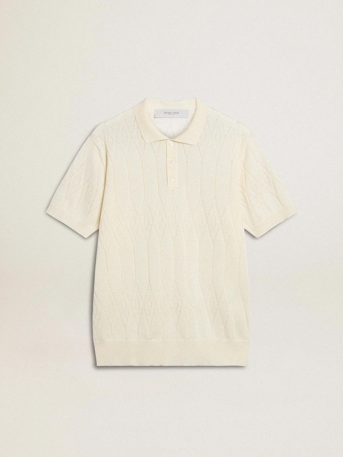 Men's white jacquard knit polo shirt - 1
