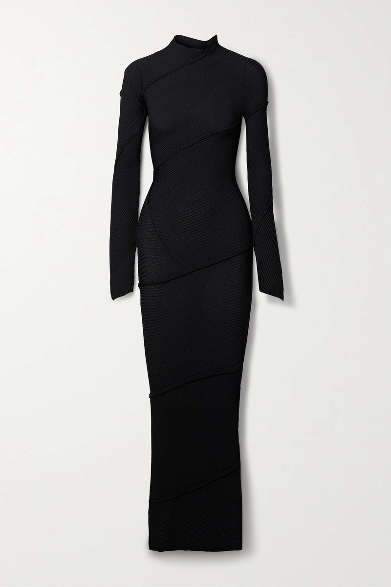 Paneled ribbed-knit maxi dress 1