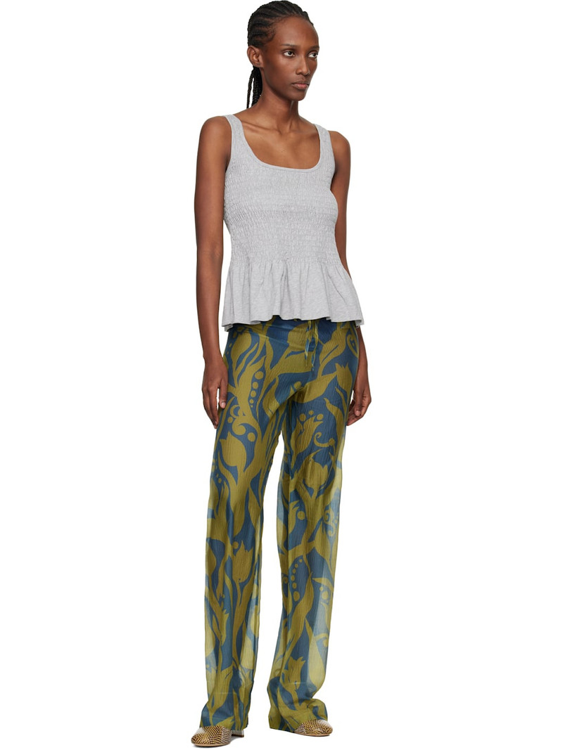 Dries Van Noten Gray Shirred Ruffle Top outlook