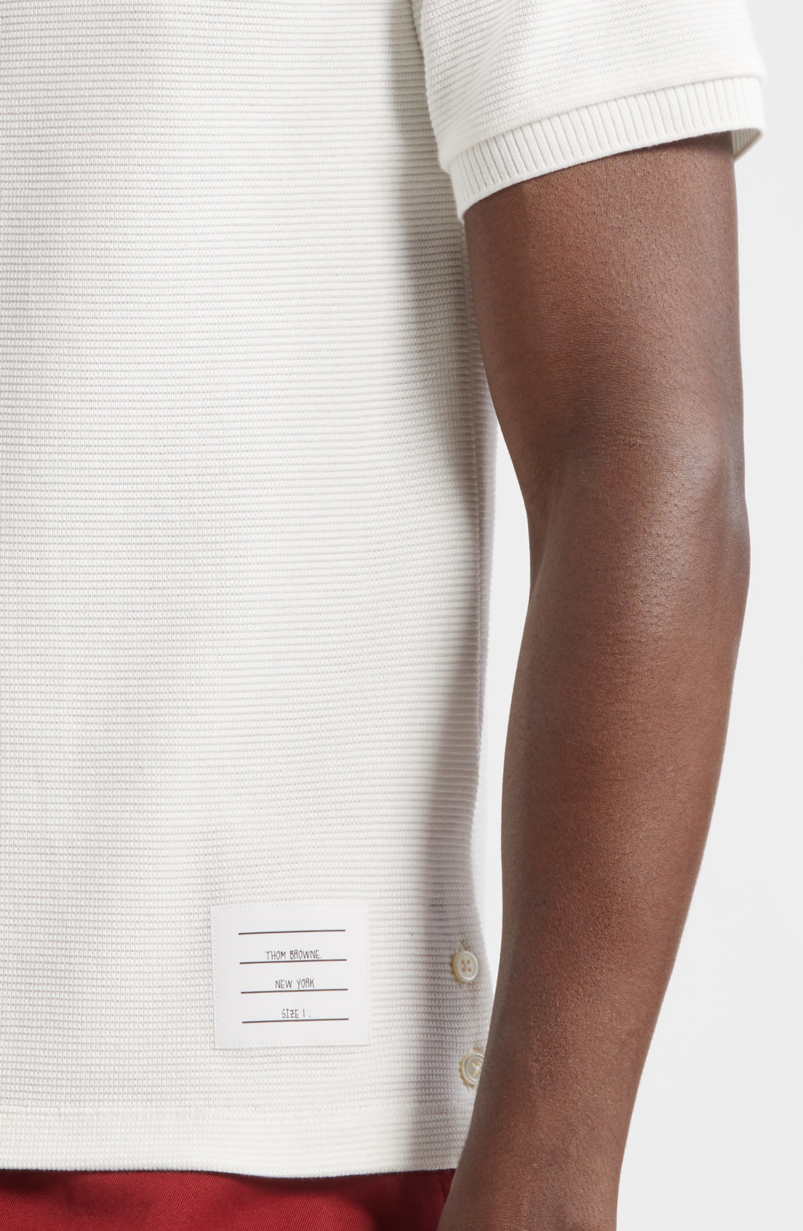 Thom Browne Stripe Trim Waffle Stitch Polo in Natural White at Nordstrom - 4