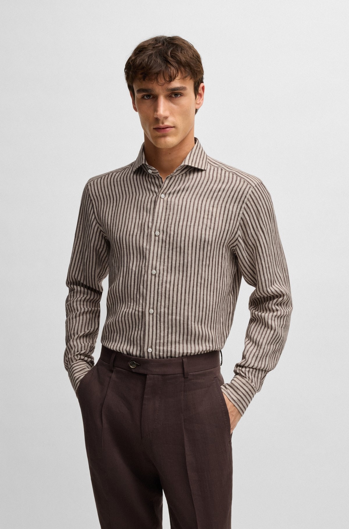 REGULAR-FIT SHIRT IN STRIPED ITALIAN-MADE LINEN - 2
