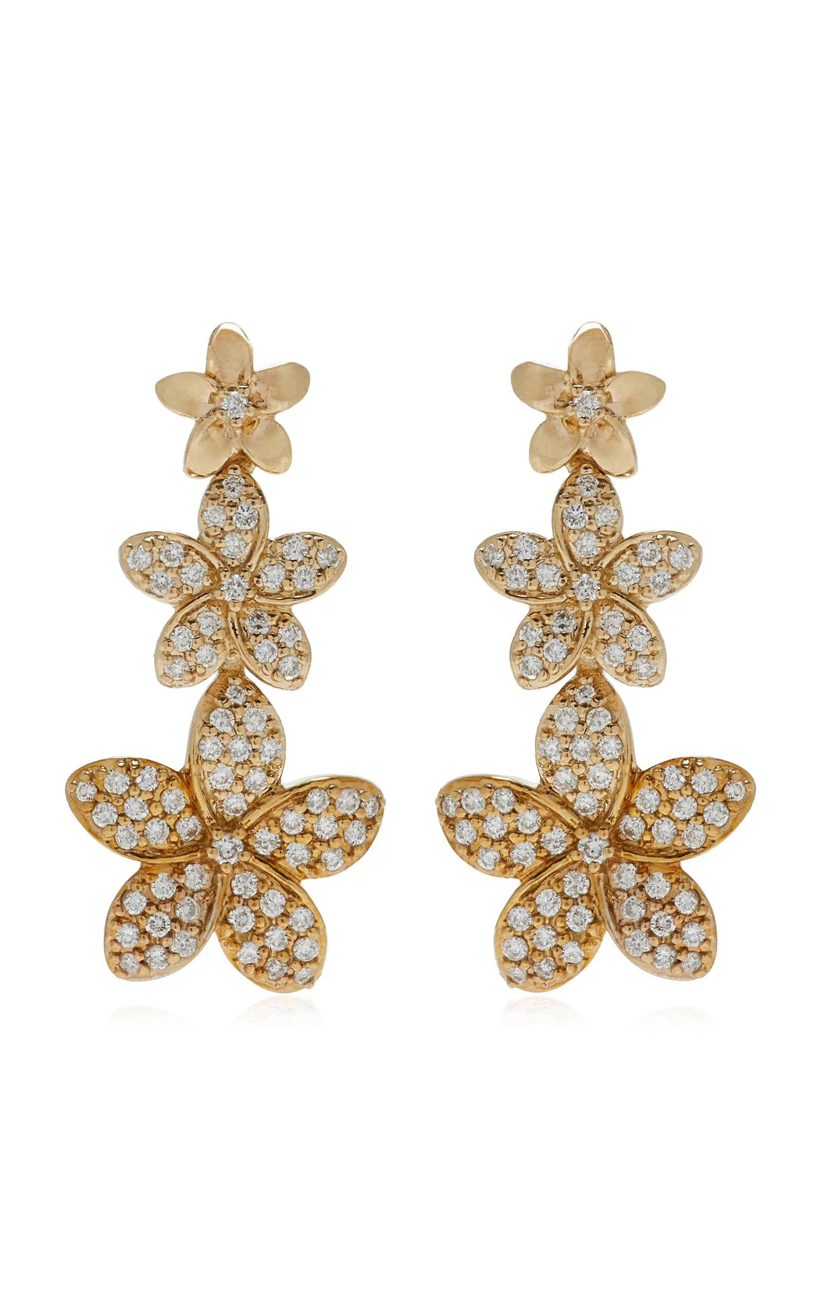 Plumeria Linear 14K Gold Diamond Earrings gold - 1