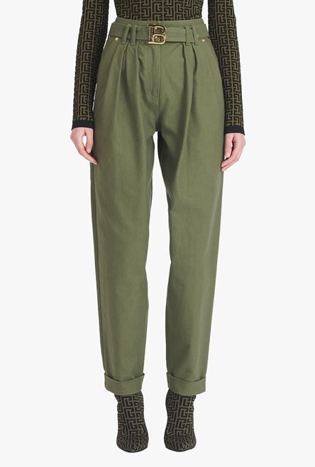 Boyfriend cut khaki jeans with Balmain buckle - 5