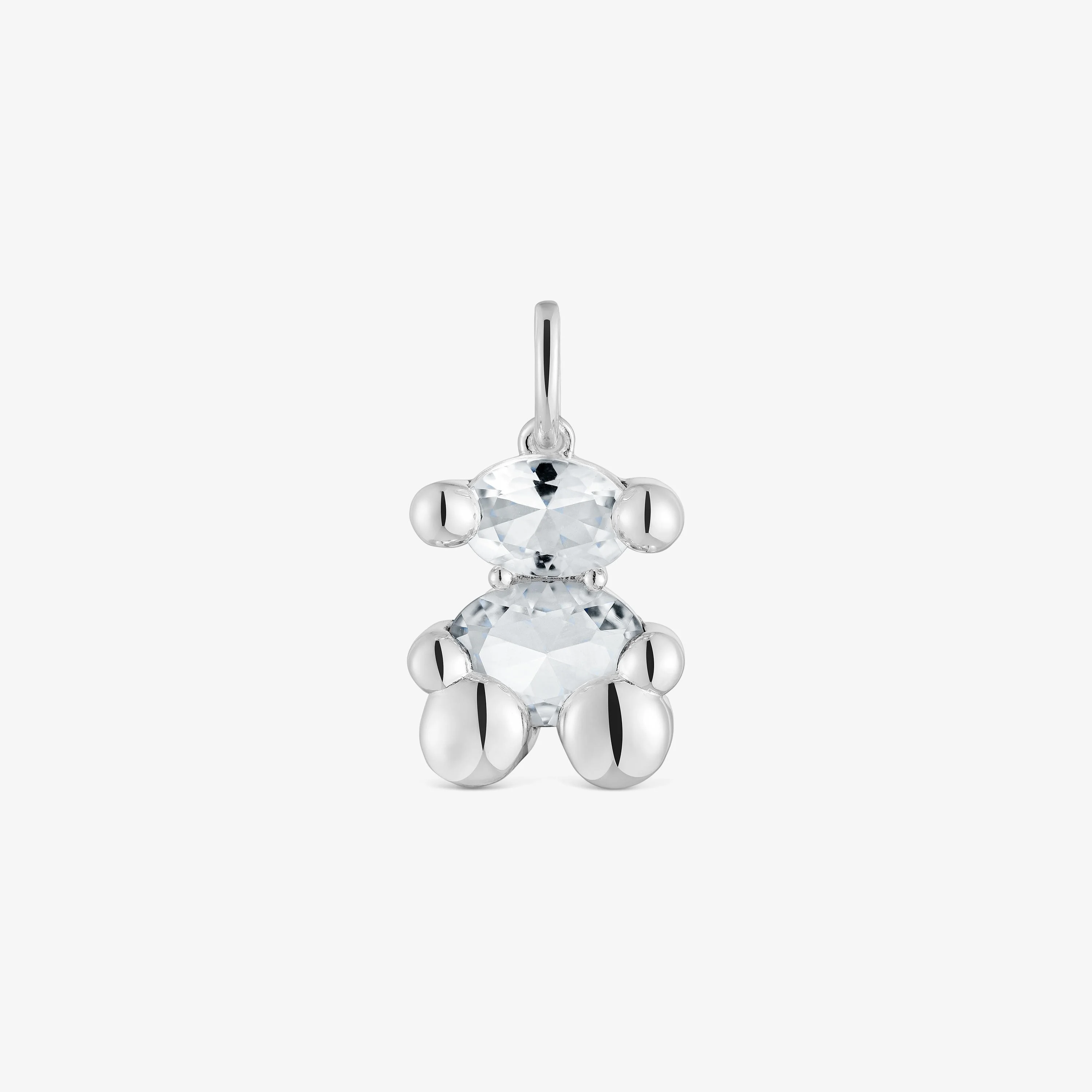 Small silver and rock crystal quartz bear motif Pendant Color Bear - 1