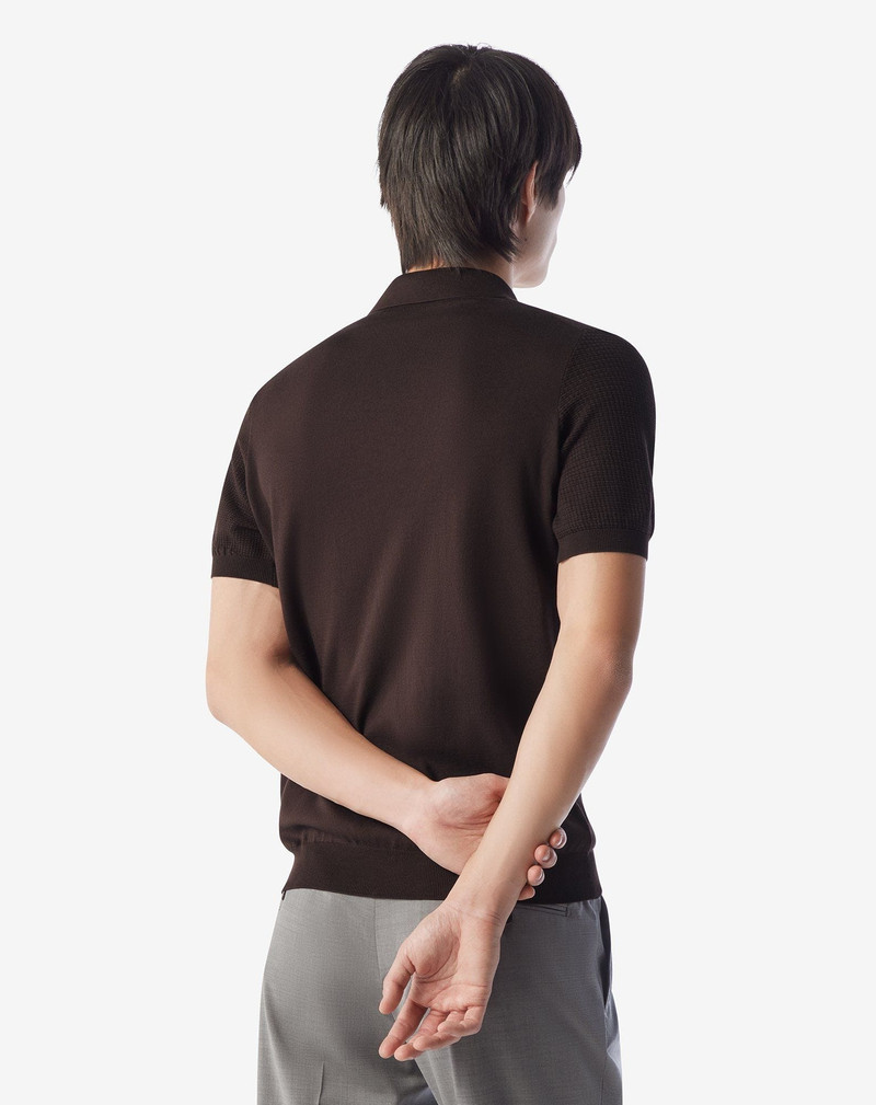 Brown zip-up Pima cotton polo shirt 3