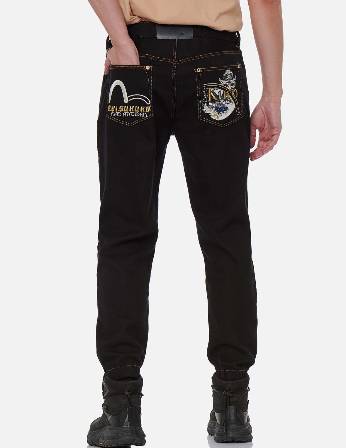 Hannya and The Great Wave Embroidery Denim Jogger Pants - 7