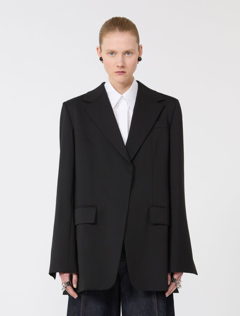 Tailored wool blazer with pleated back - black 3