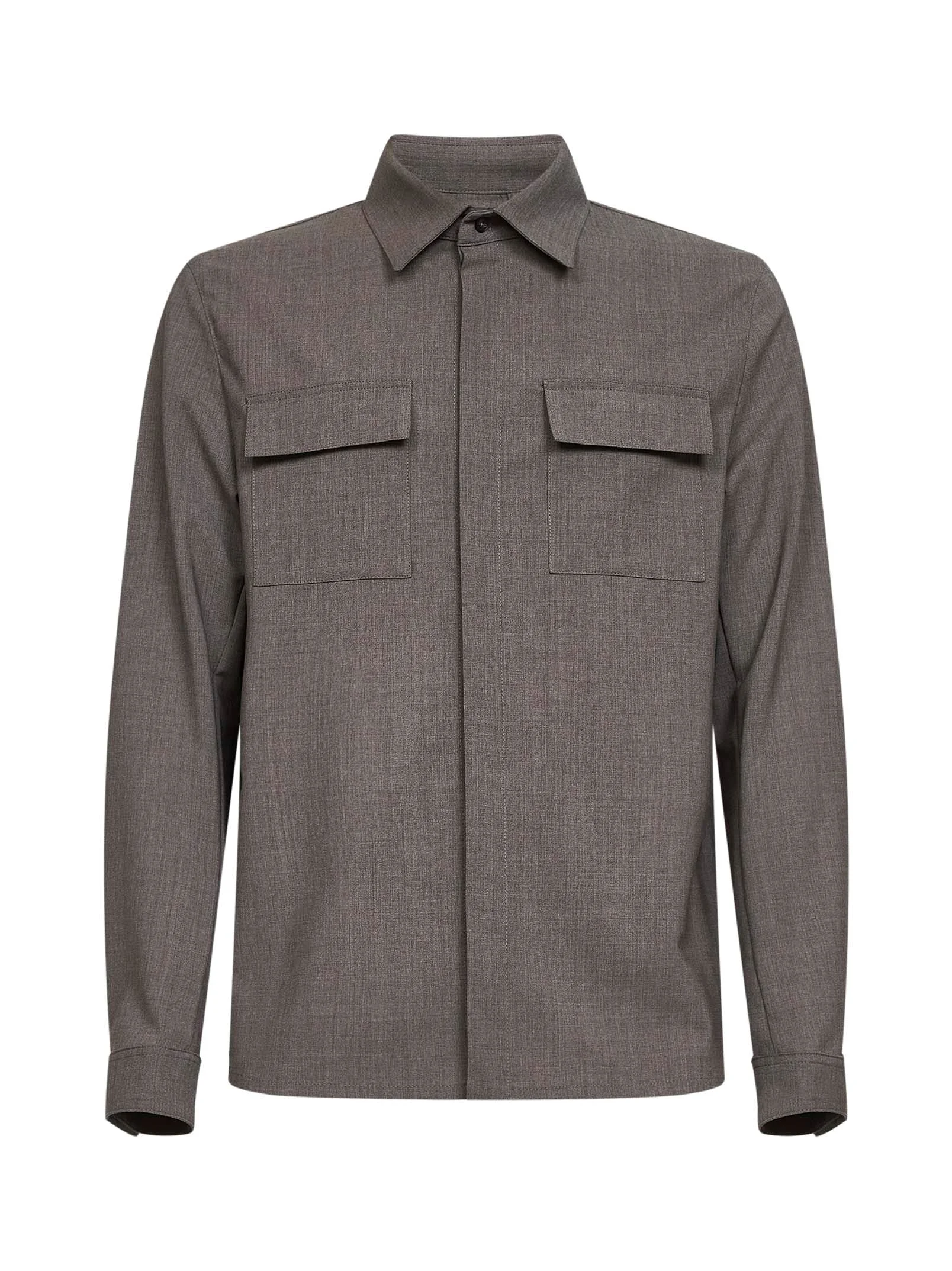 Dove grey bi-stretch wool canvas shirt - 1