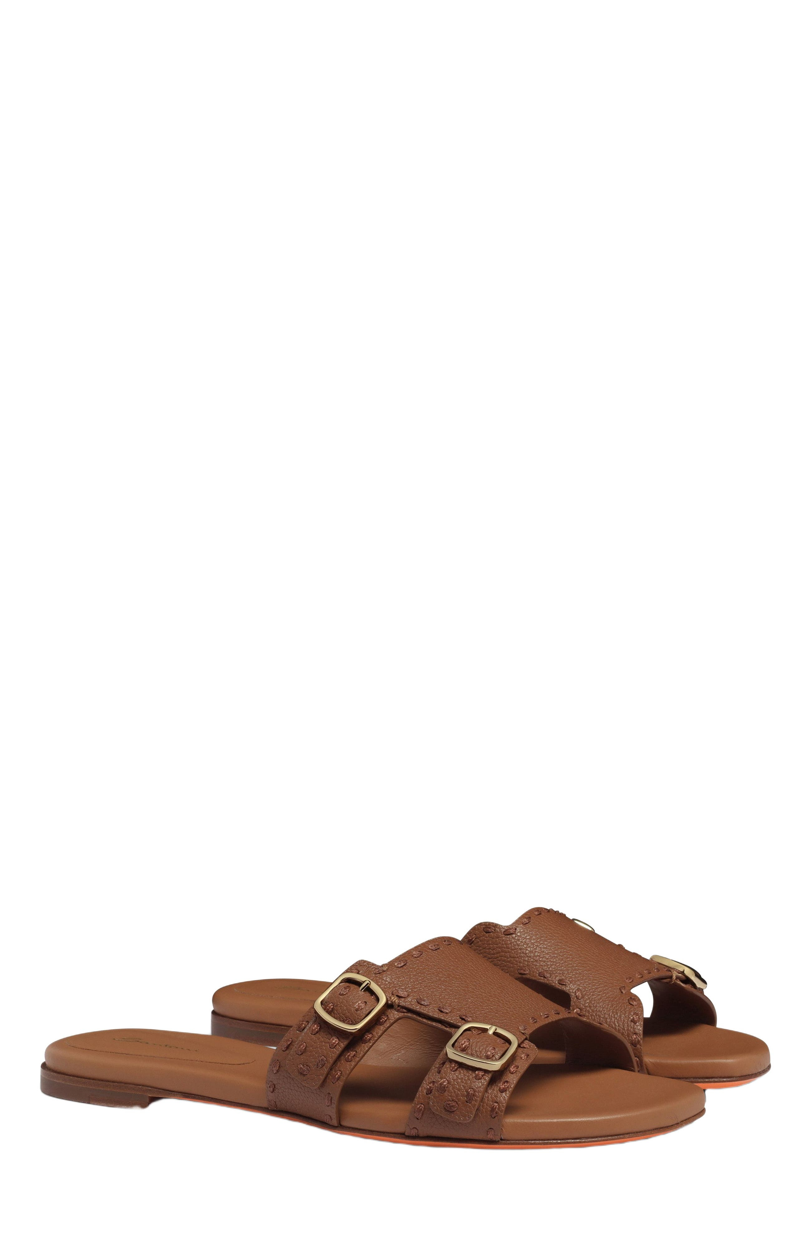 Santoni Women's leather double-buckle Didi slide sandal in Brown at Nordstrom - 3