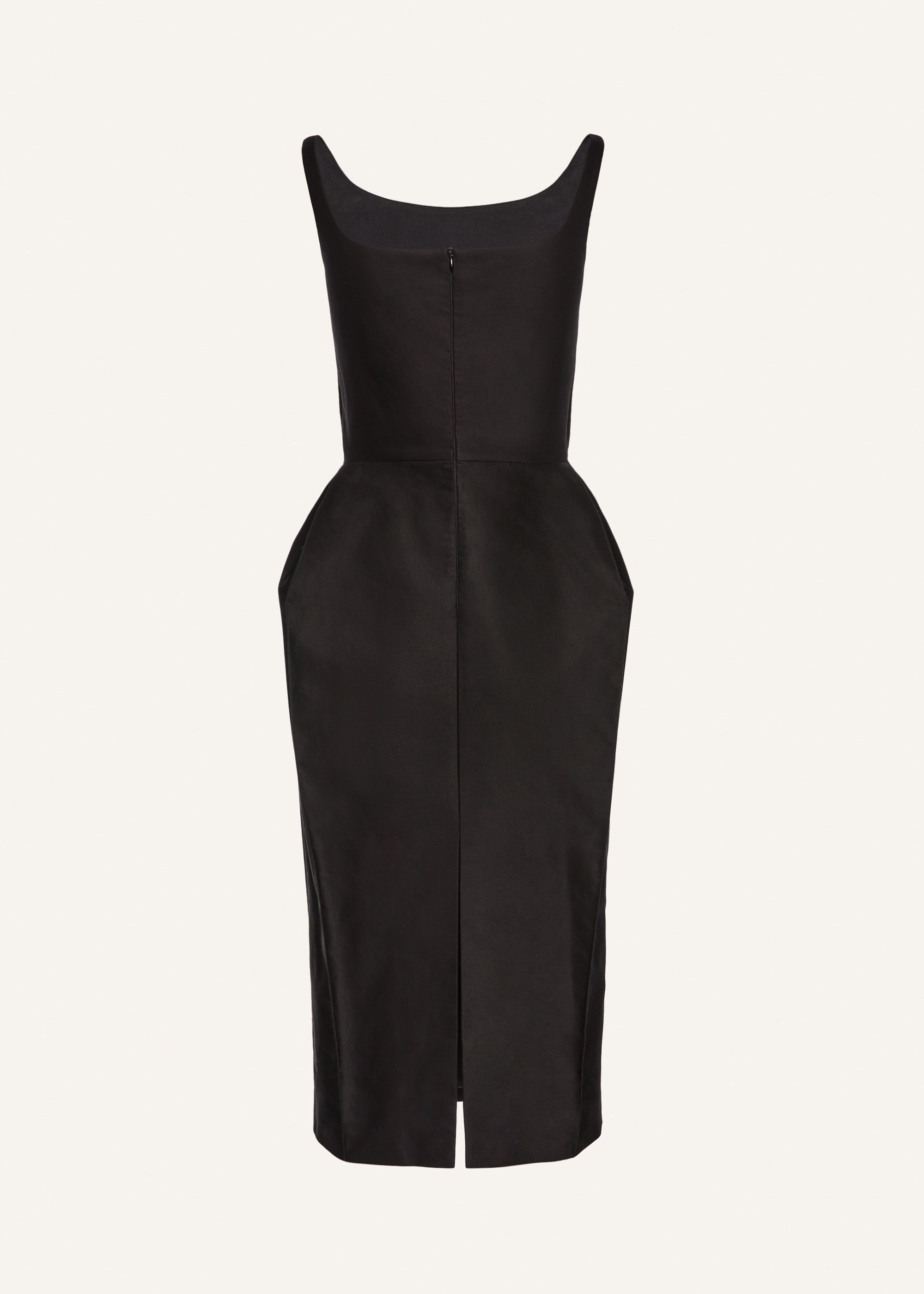 Roundneck hip pad midi dress in black - 2
