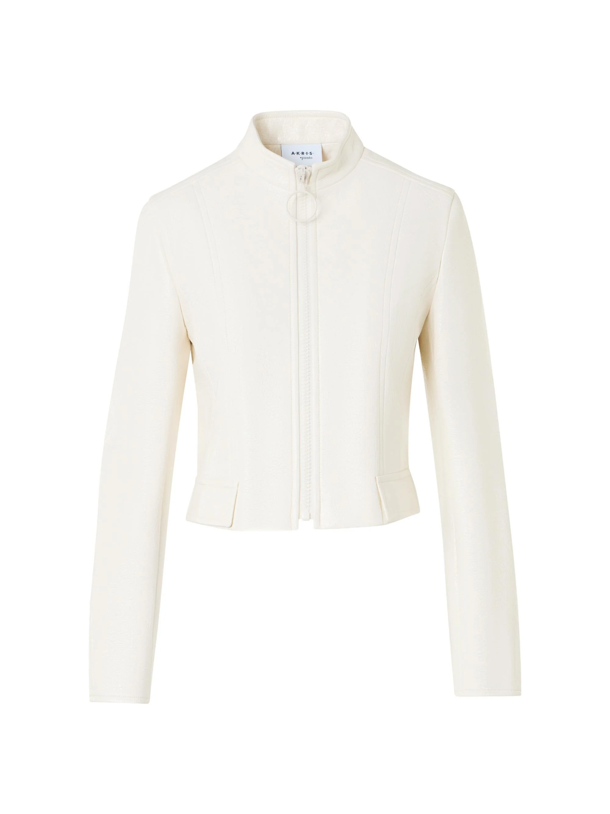 Women's Faux Patent Leather Short Jacket - Cream - 1
