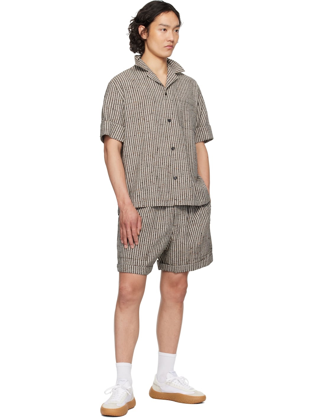 Brown & Off-White Knotted Viscose Check Shirt - 4