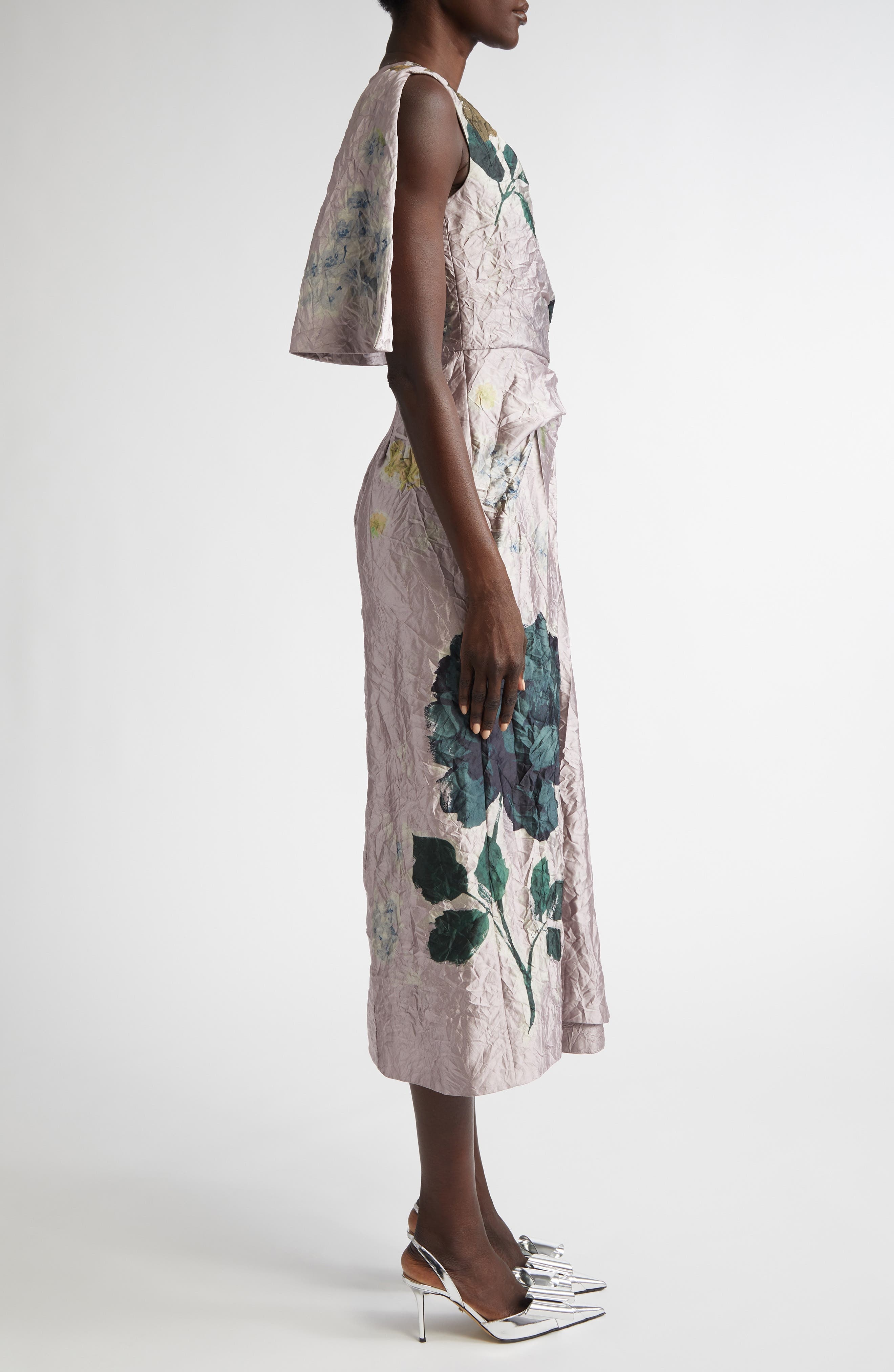 Erdem Floral Print Asymmetric Drape Satin Dress in Margot Floral Lilac at Nordstrom - 3