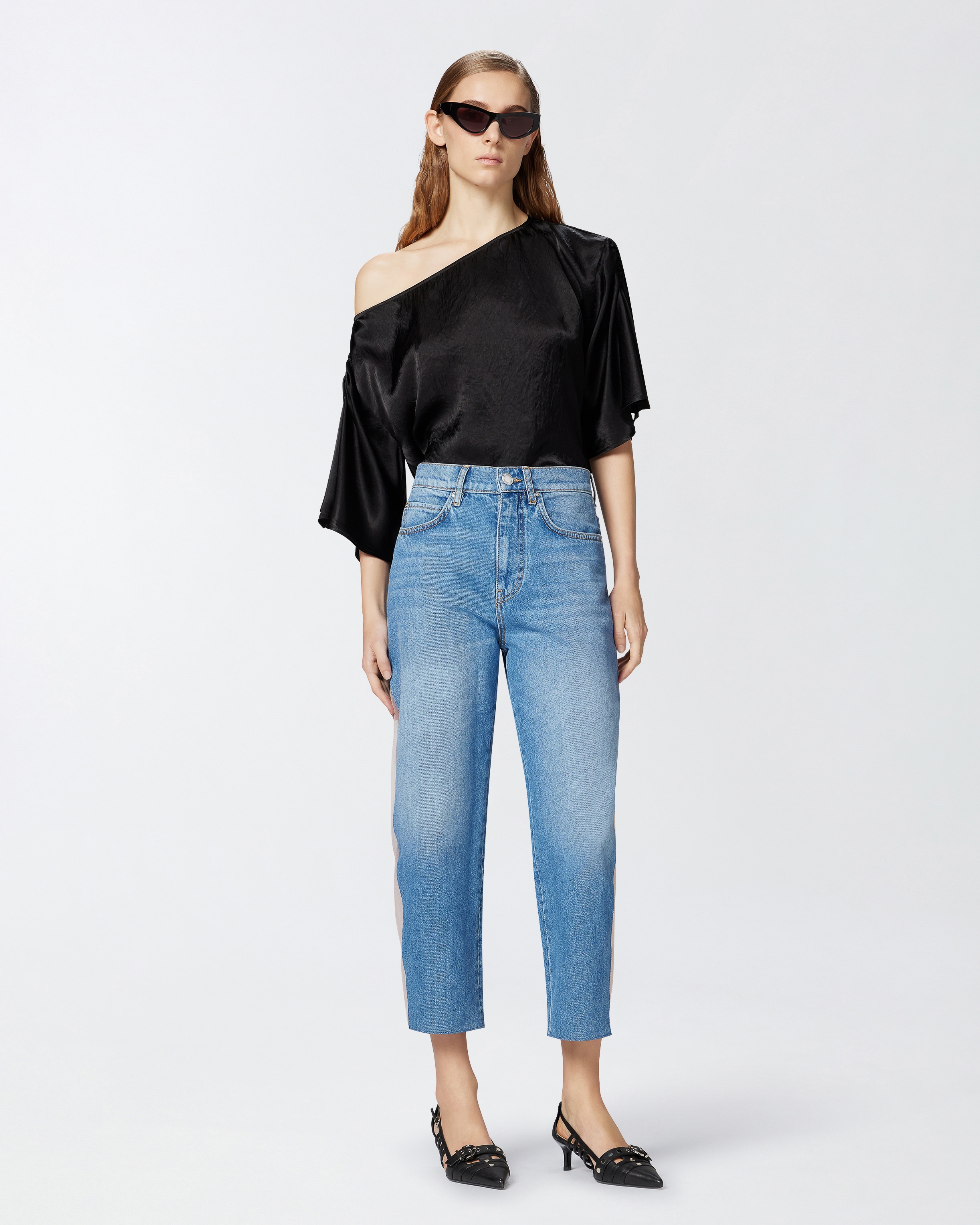 MOM-FIT JEANS WITH TRANSPARENT ORGANZA INSERTS - 2