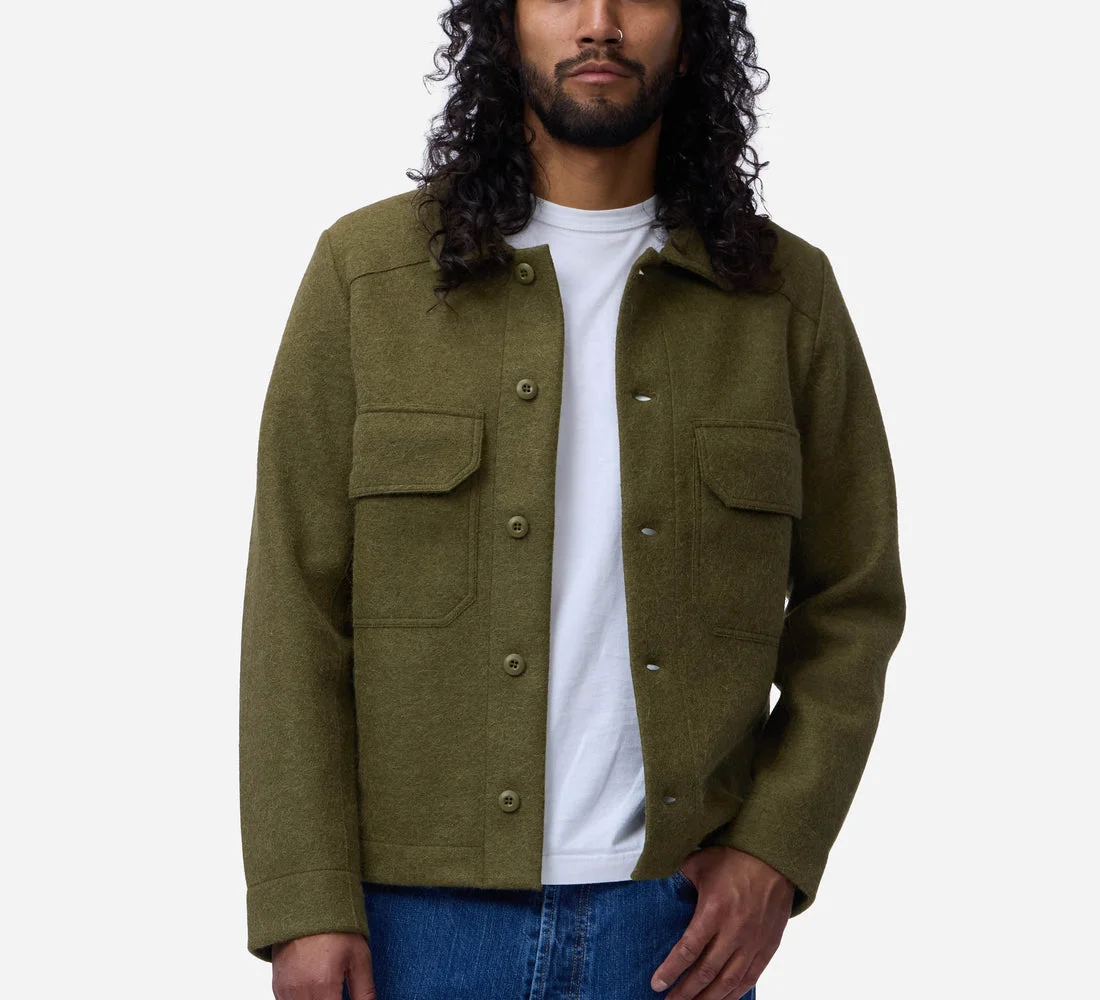 Officer Shirt ~ Olive Felted Wool - 1