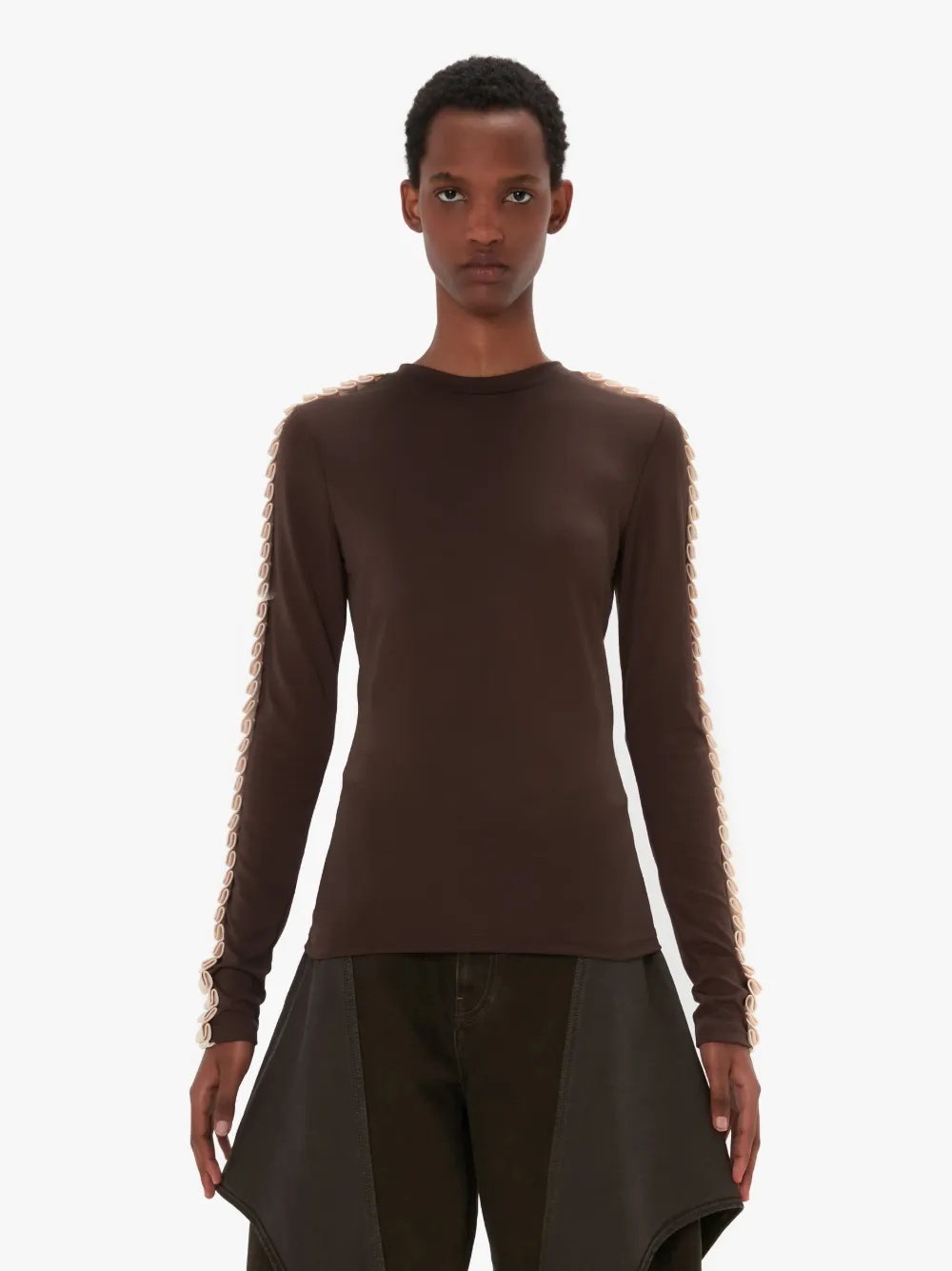 PLEATED TRIM LONG SLEEVE TOP - 2