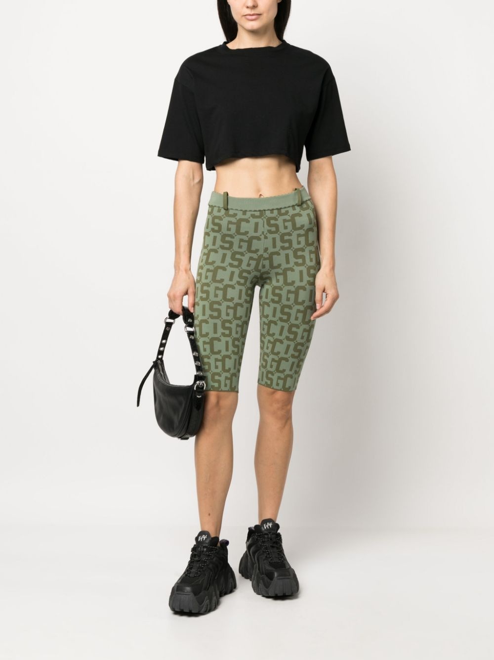 two-tone monogram-jacquard cropped leggings - 2