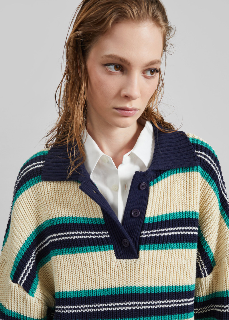 Nordby Knit Polo Sweater - Cream/Navy Stripe 3