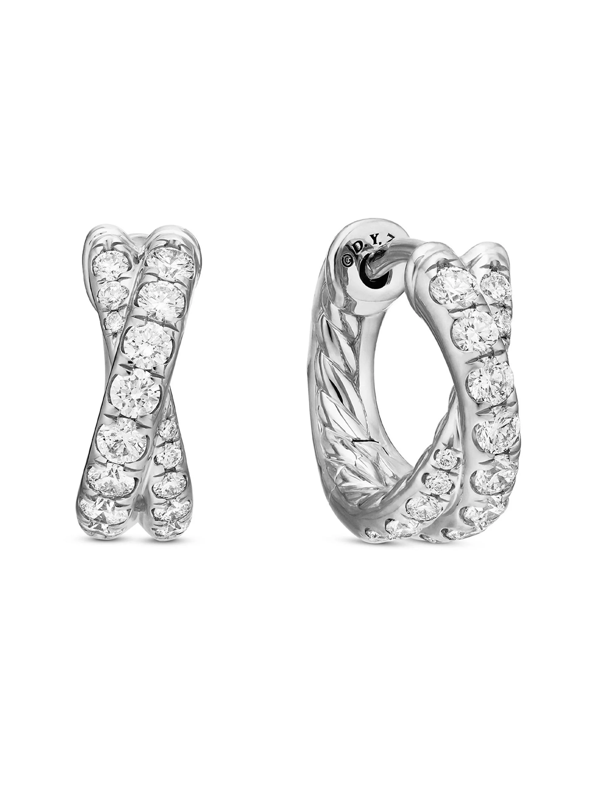 Women's Pavé Crossover Hoop Earrings in 18K Gold with Diamonds, 12MM - White Gold - 1