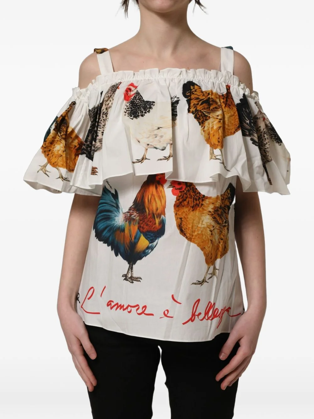 rooster-print ruffled top - 1