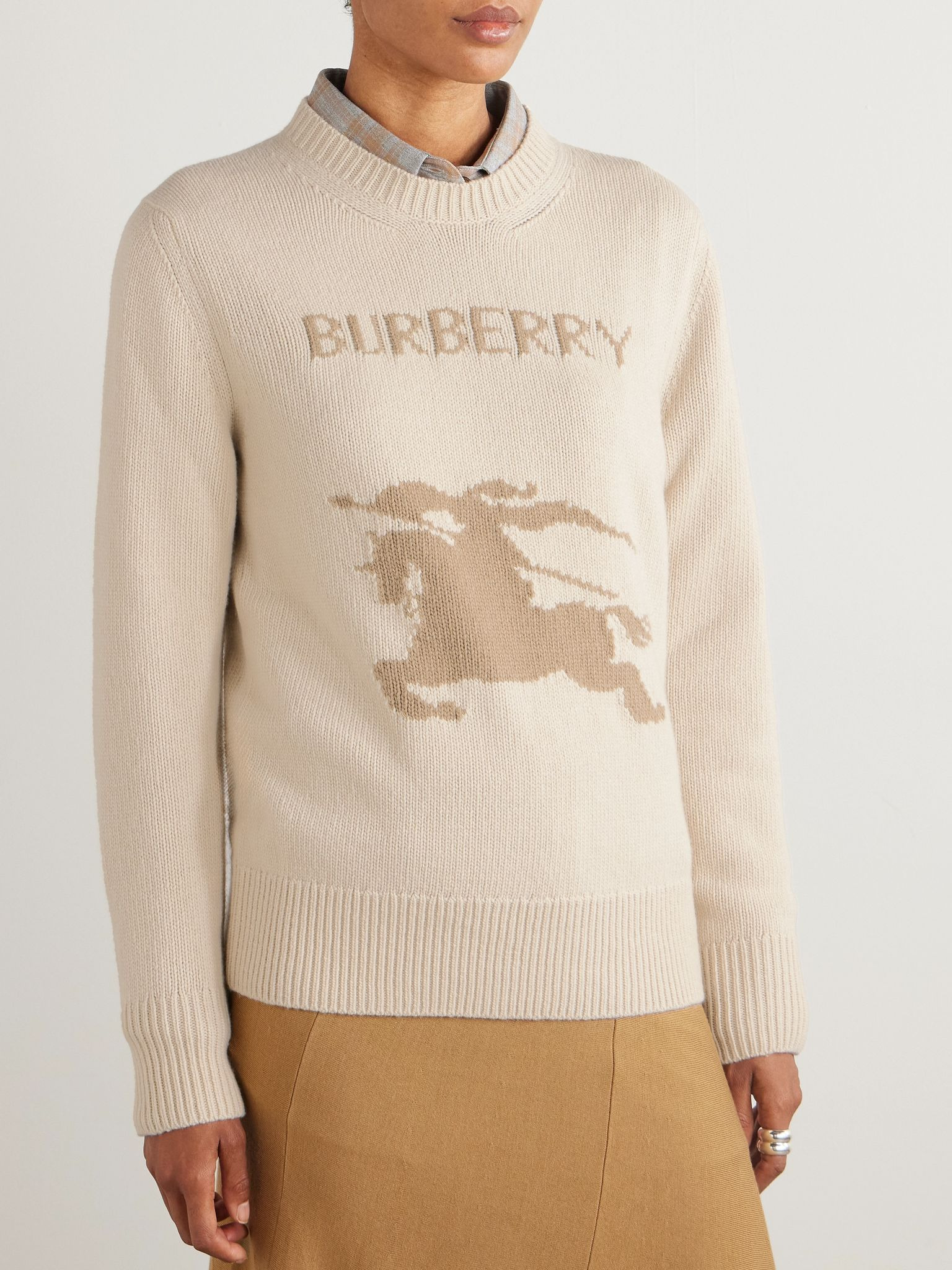 Intarsia-knit cashmere and wool-blend sweater Beige - 3