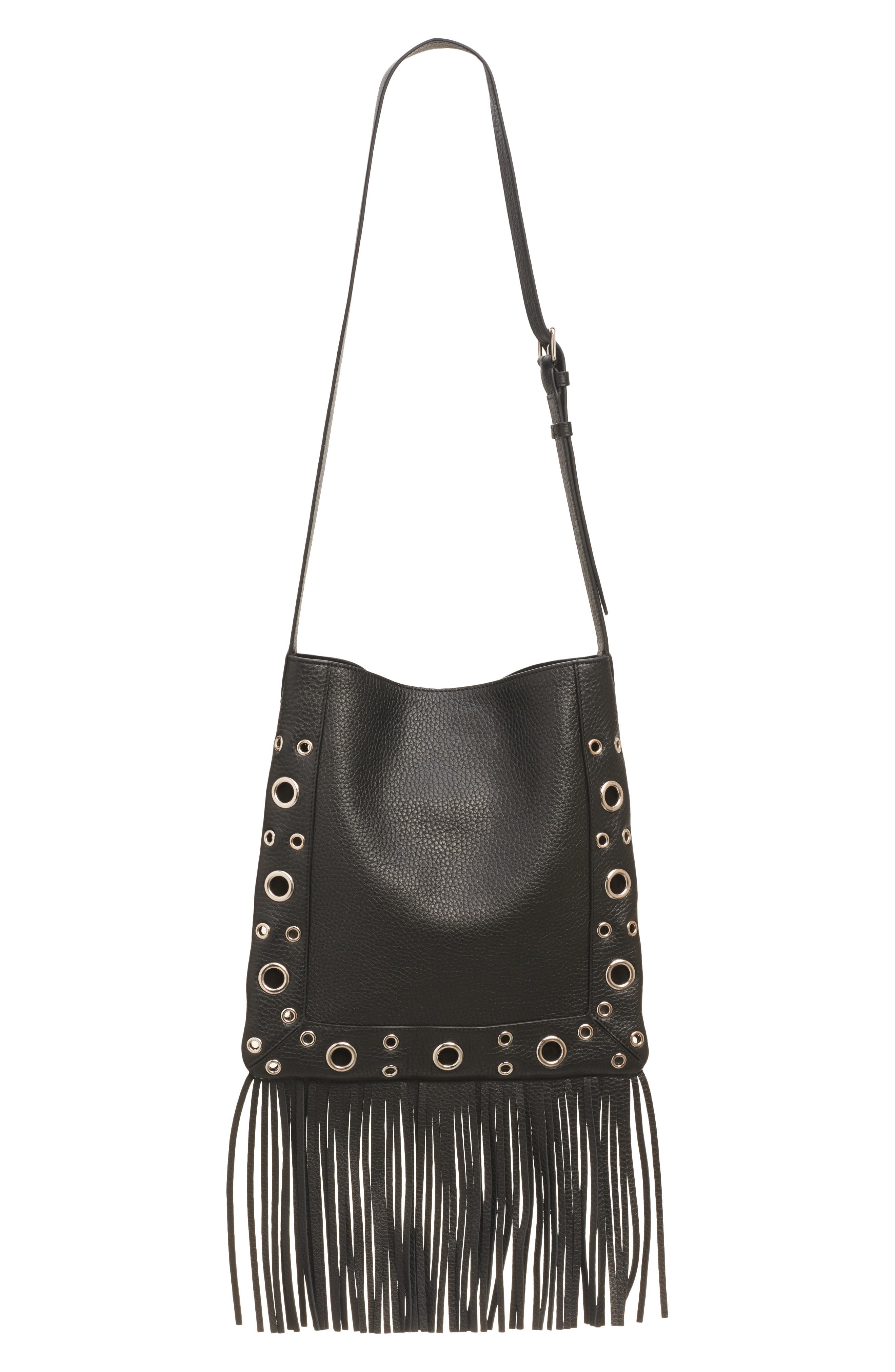 Valentino Garavani Medium Nellcôte Fringe Stud Crossbody Bag in Nero at Nordstrom - 4