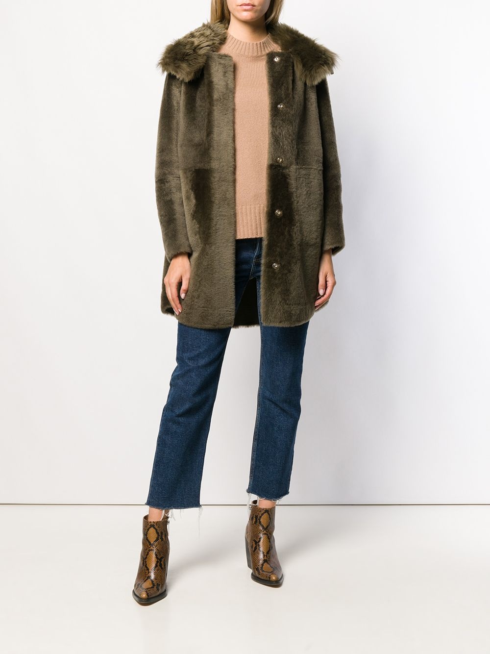 hooded shearling coat - 2