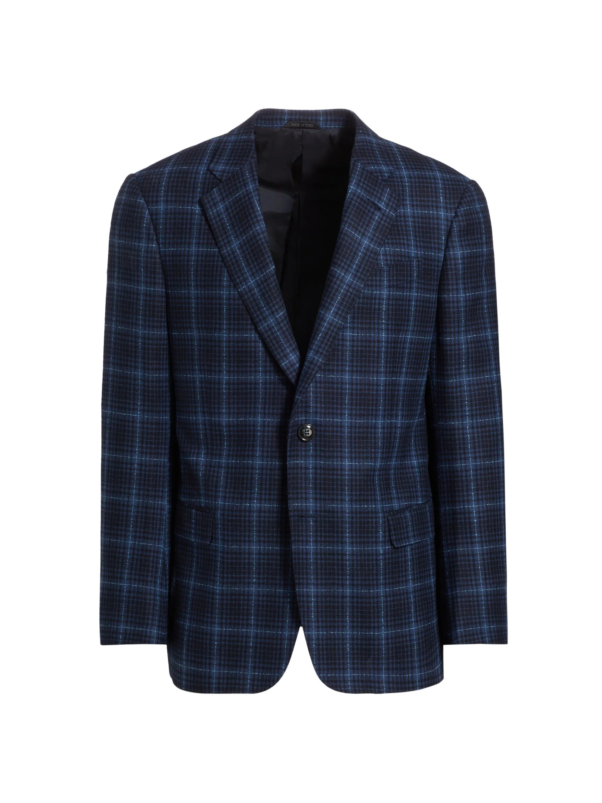 Men's Plaid Wool Single-Breasted Jacket - High Blue - 1