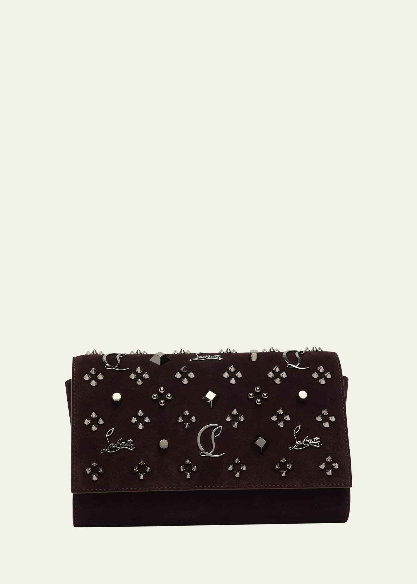 Paloma Clutch Bag in Suede with Loubinthesky Spikes - 1