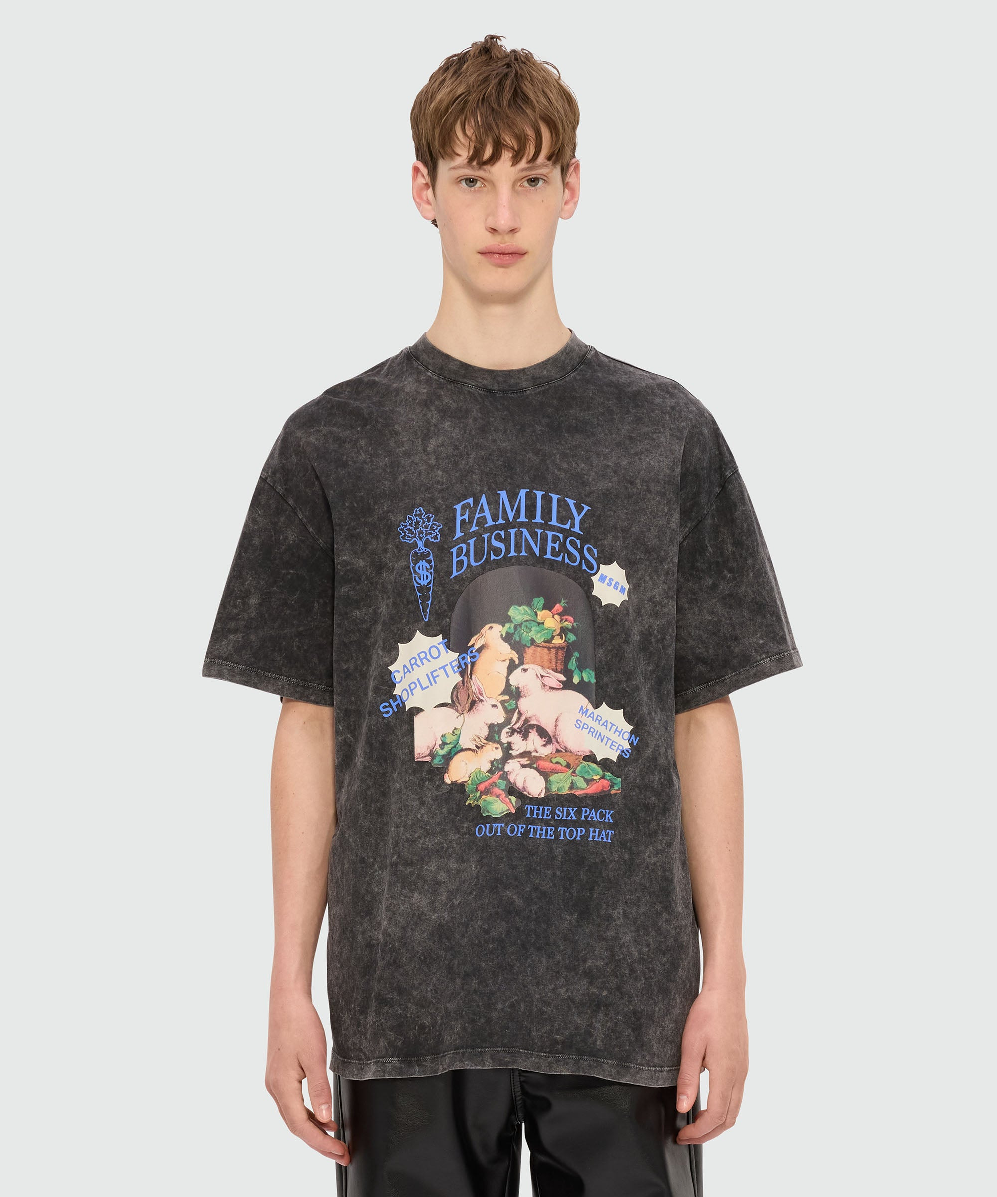 Black T-shirt in marbled jersey with "Family Business" print - 2