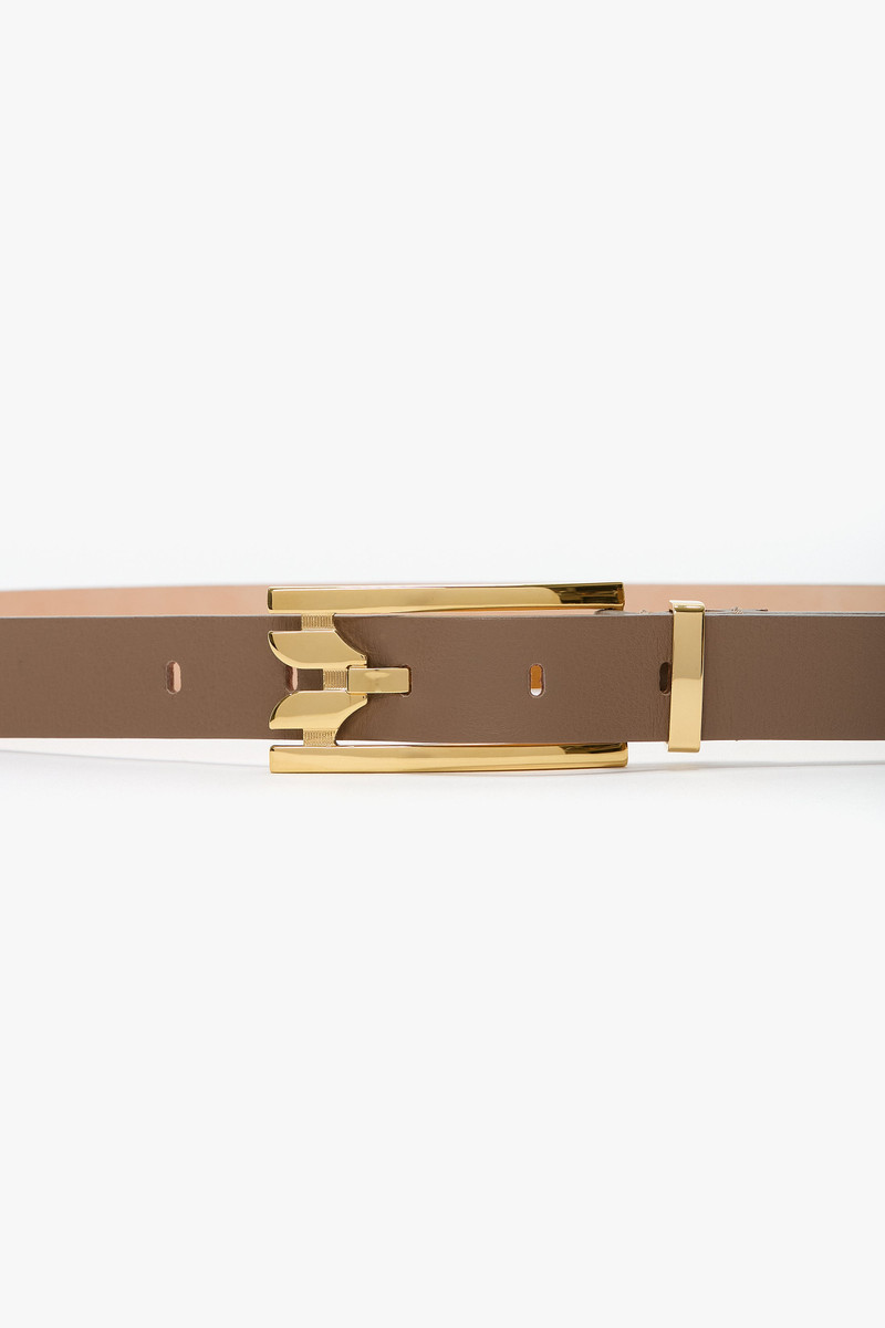 Victoria Beckham Dorian Pin Buckle Belt In Dove Grey Smooth Leather outlook