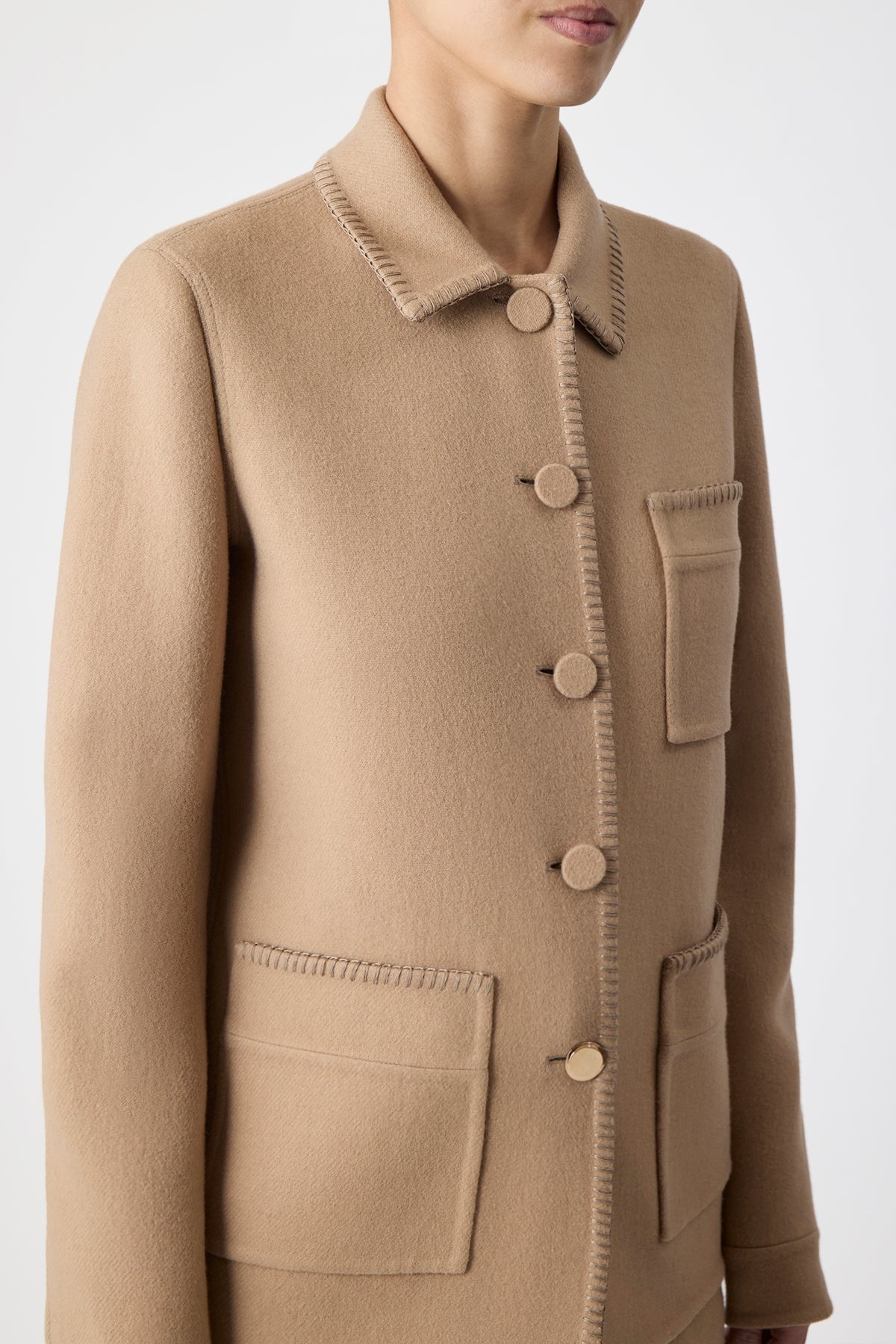 Ulu Chore Jacket in Camel Double-Face Recycled Cashmere - 5