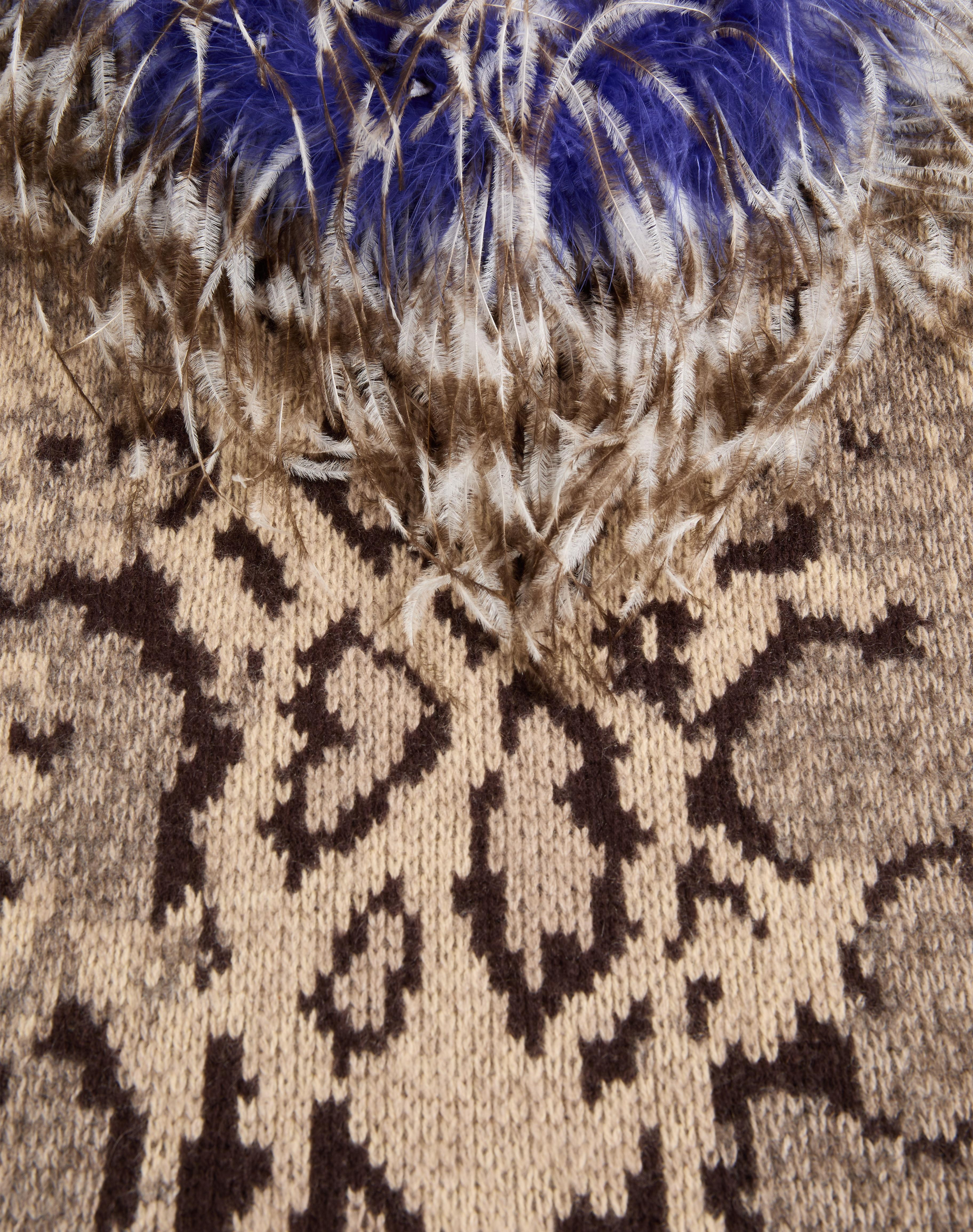 CASHMERE DRESS WITH ANIMAL PRINT AND FEATHERS - 7