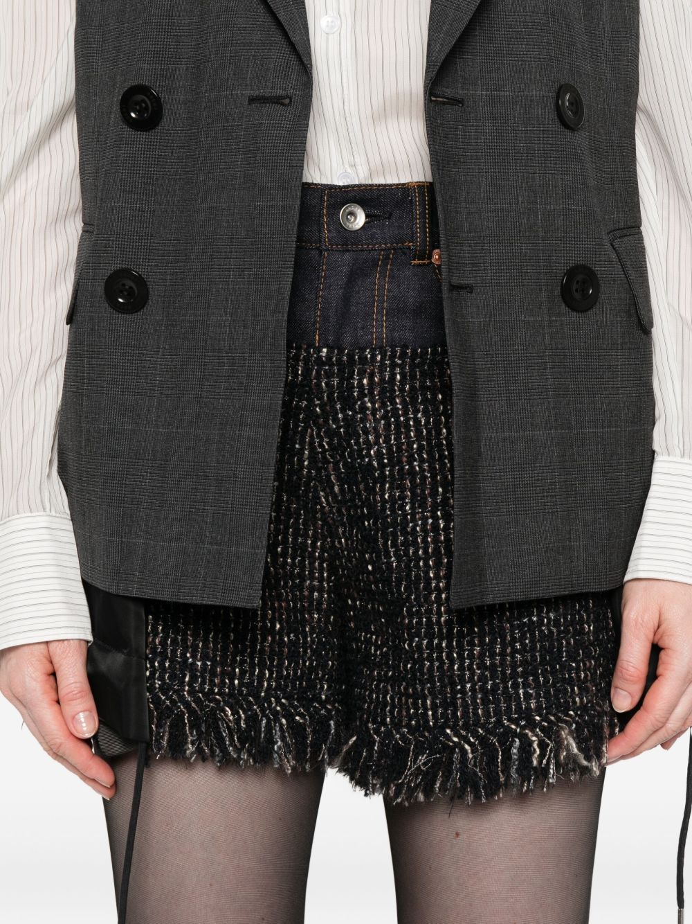 fringed tweed denim shorts - 5