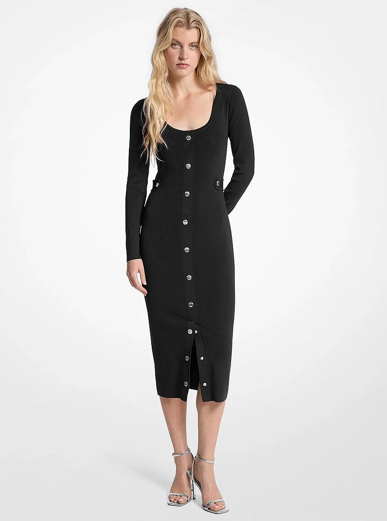 Ribbed Stretch Viscose Midi Dress - 1