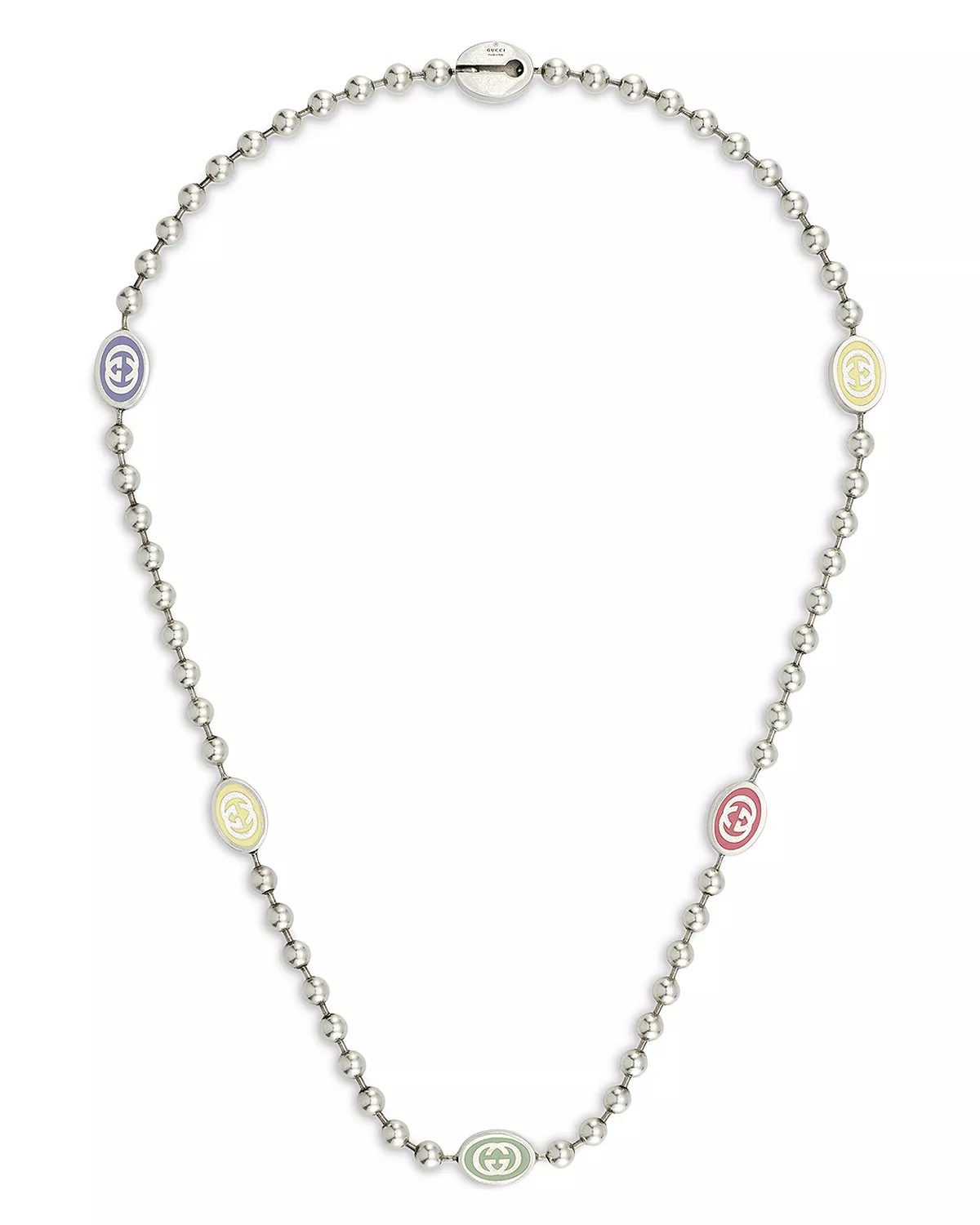 Sterling Silver Boule Multicolor Enamel Logo Station Collar Necklace, 19.6" - 3