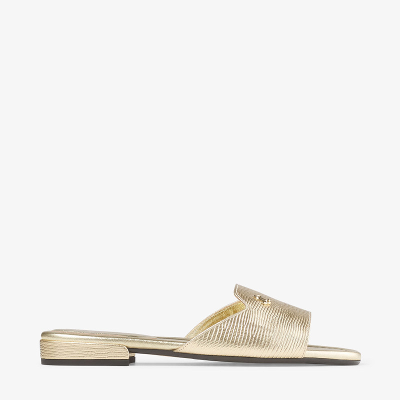 Dina Flat Gold Soft Metallic Lizard Printed Leather Flats 1