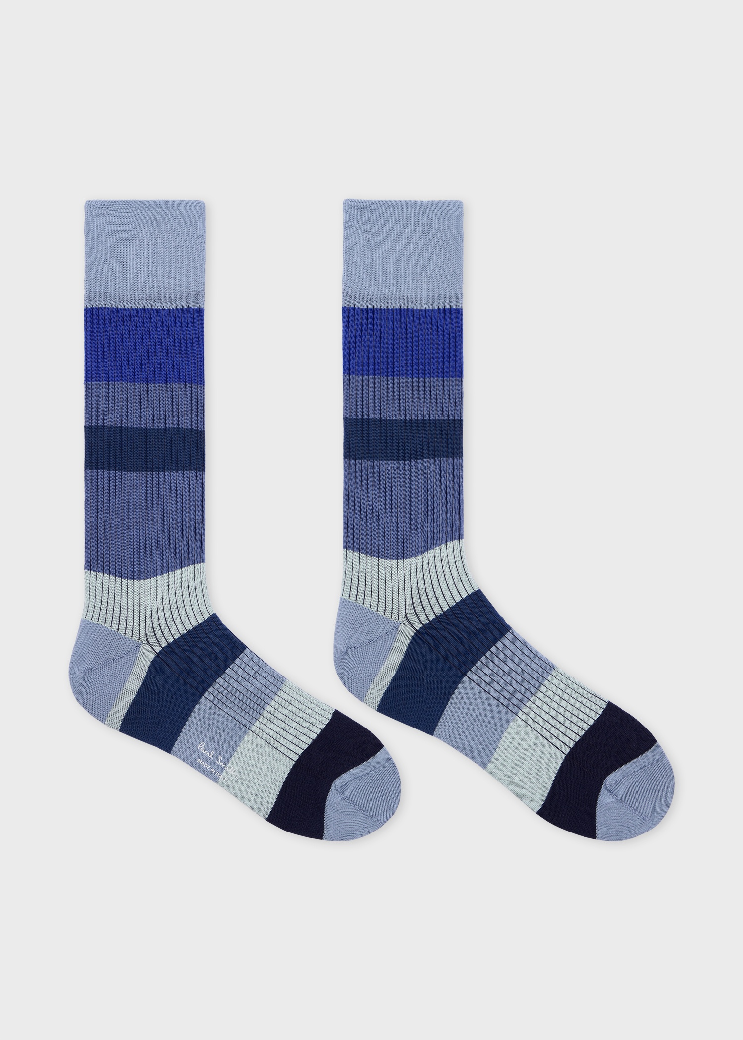 Blue Mixed-Stripe Ribbed Socks - 2